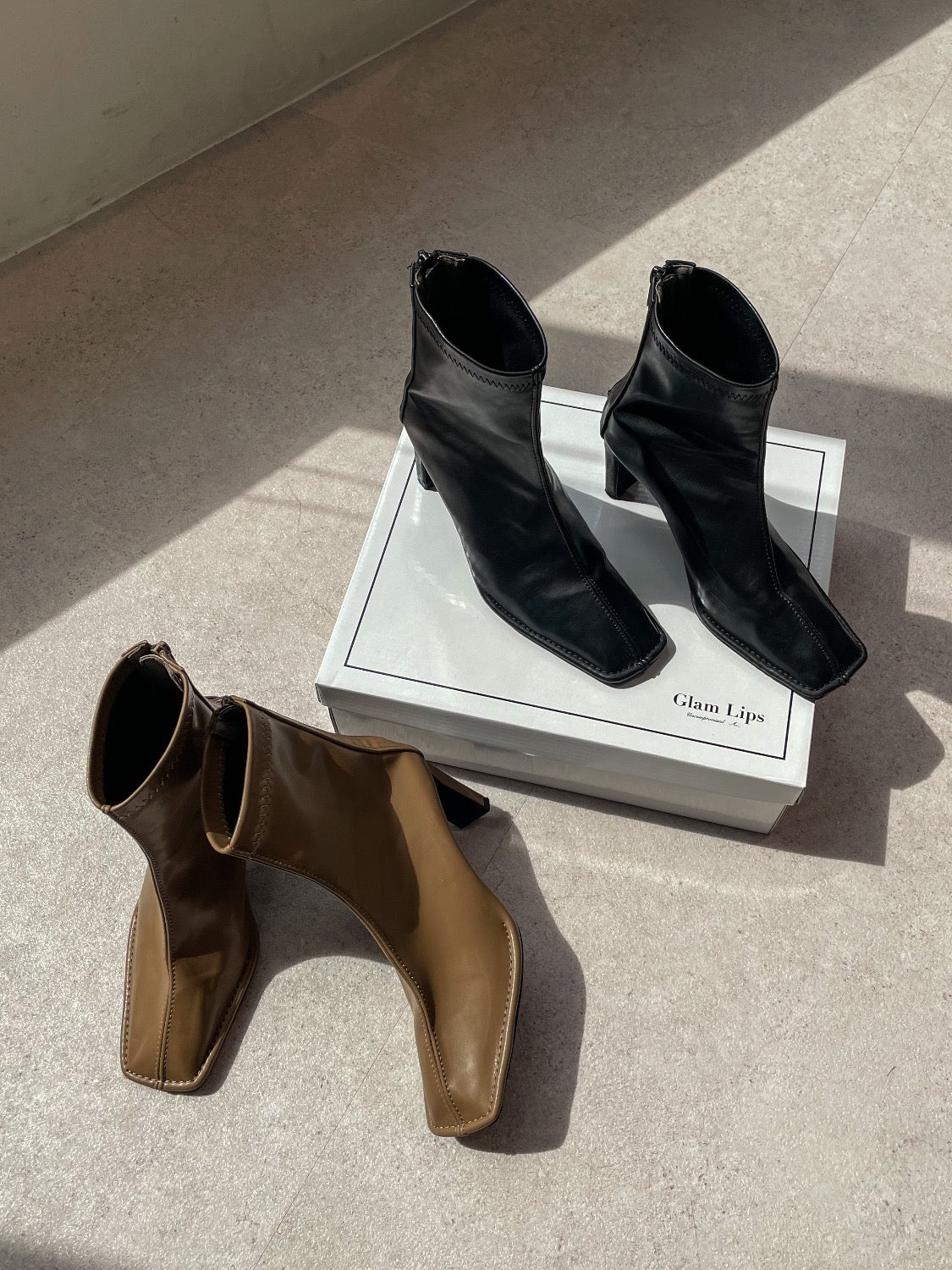 Eco-leather スクエア ショートブーツ