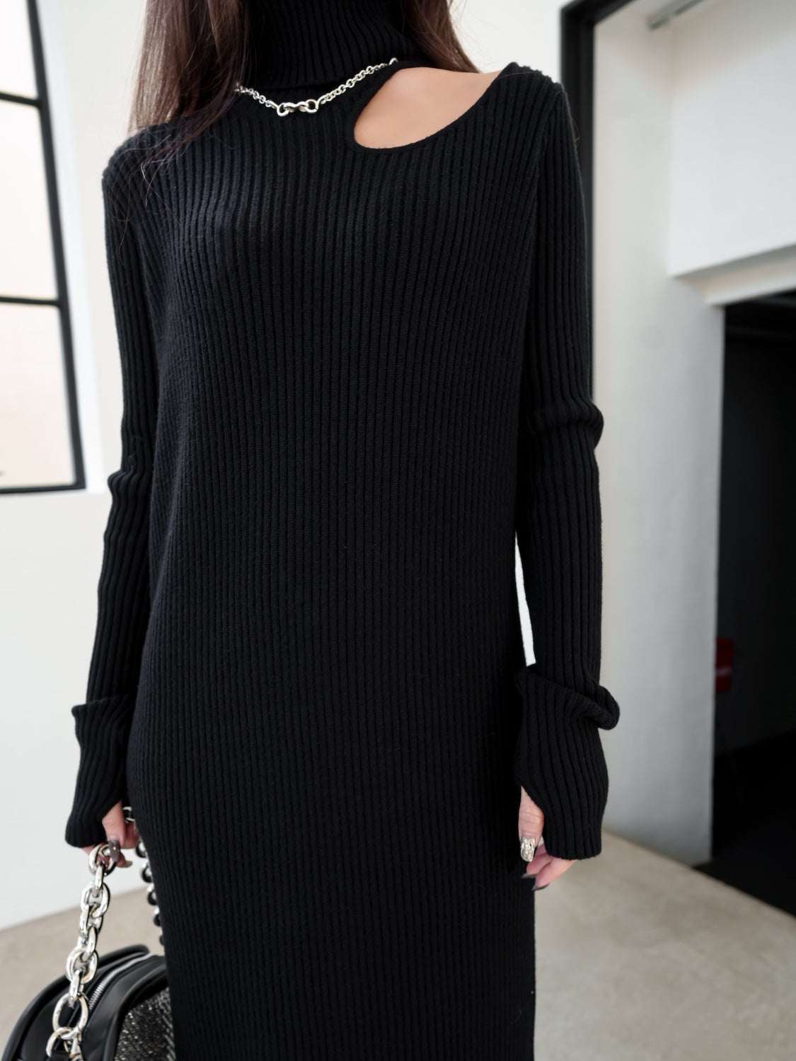 Decollete Cutout Knit Dress