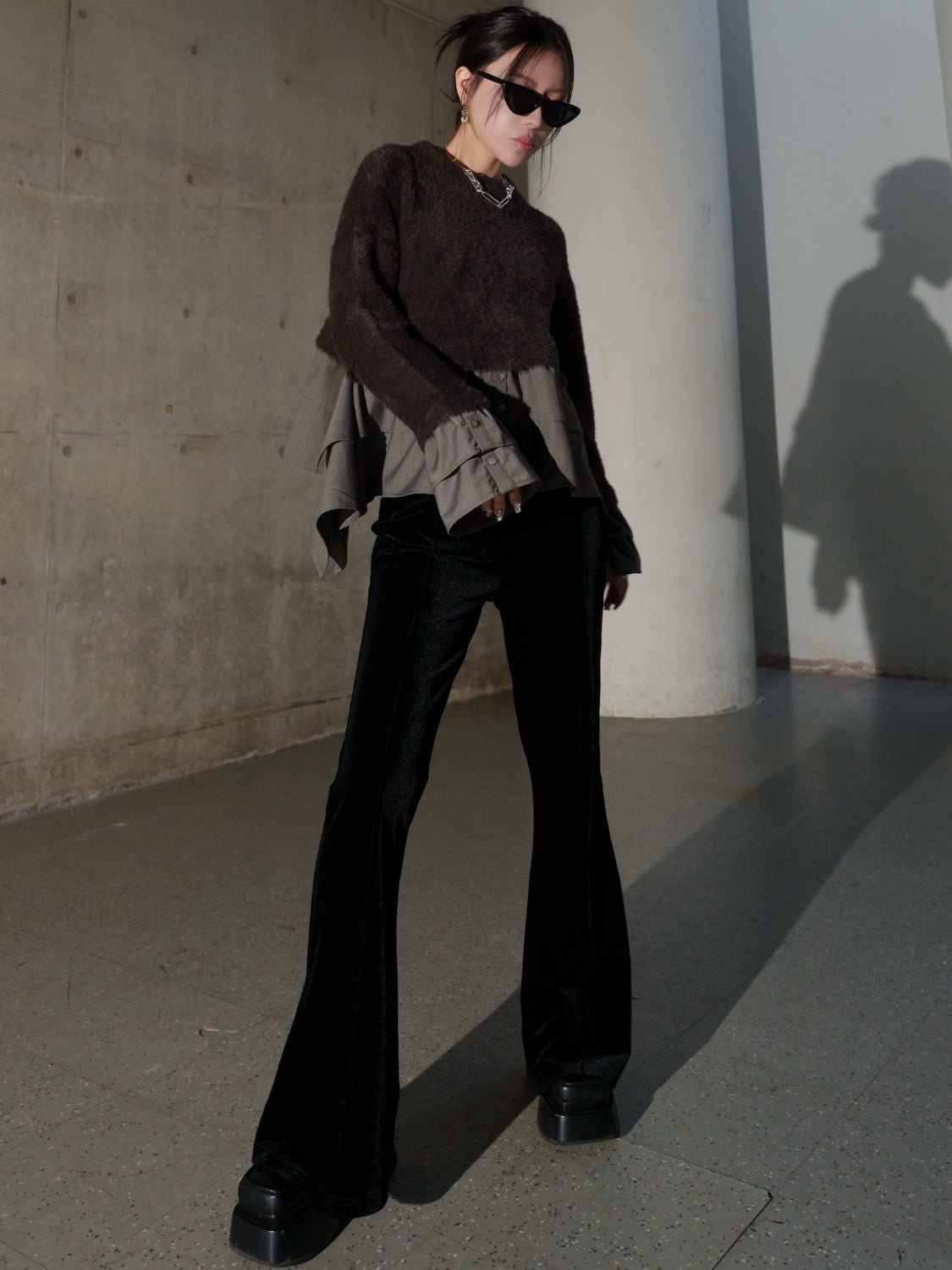 KNIT ドッキング フリルレイヤー ブラウス