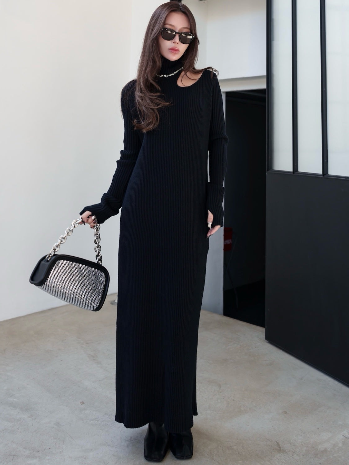 Decollete Cutout Knit Dress