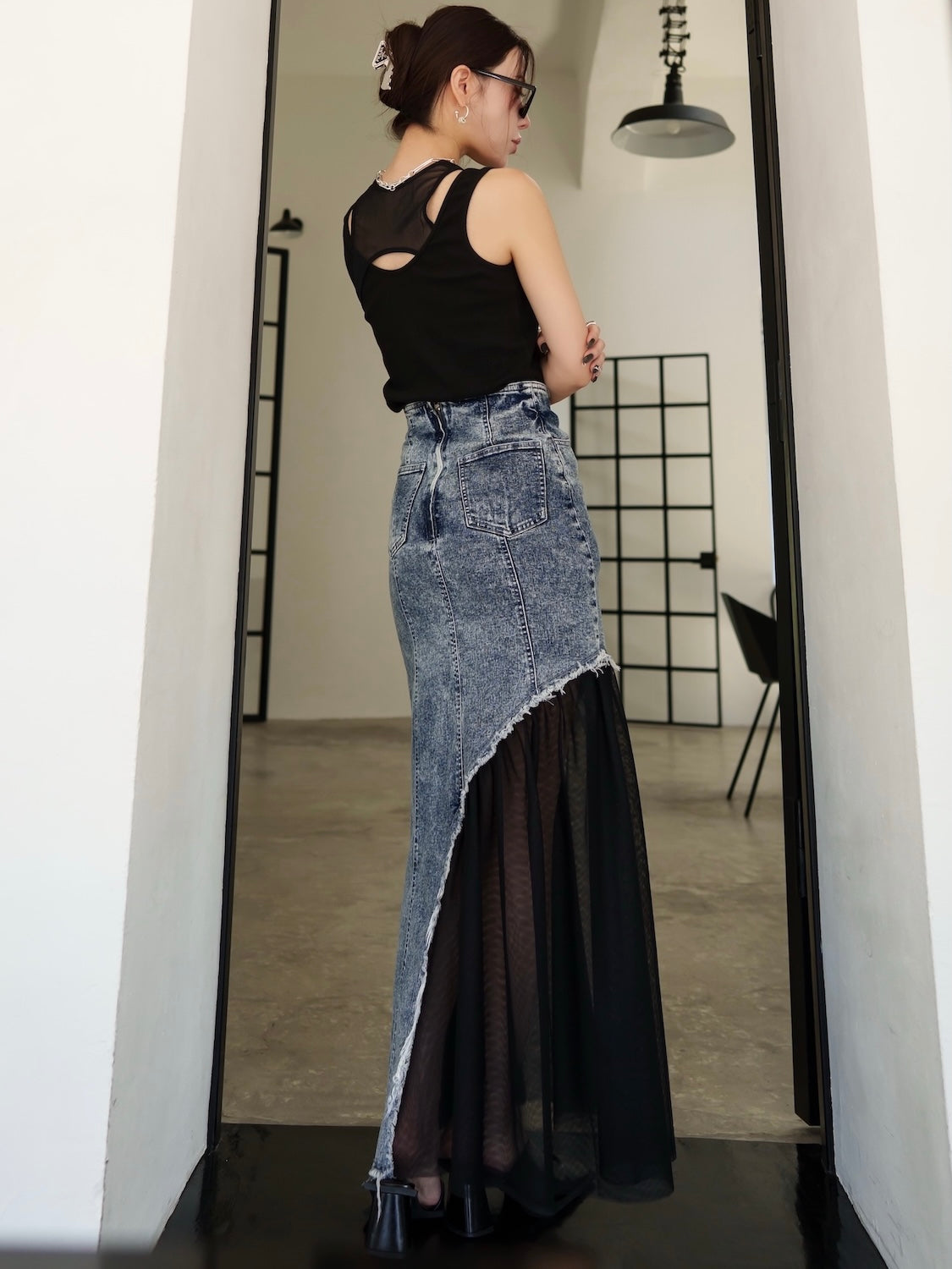 チュール ドッキング DENIM スカート