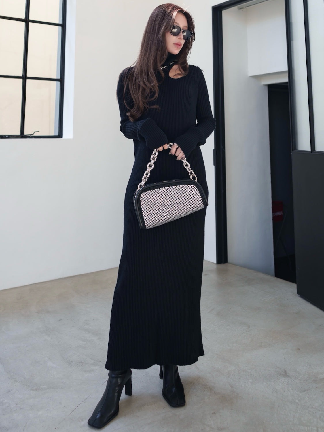 Decollete Cutout Knit Dress