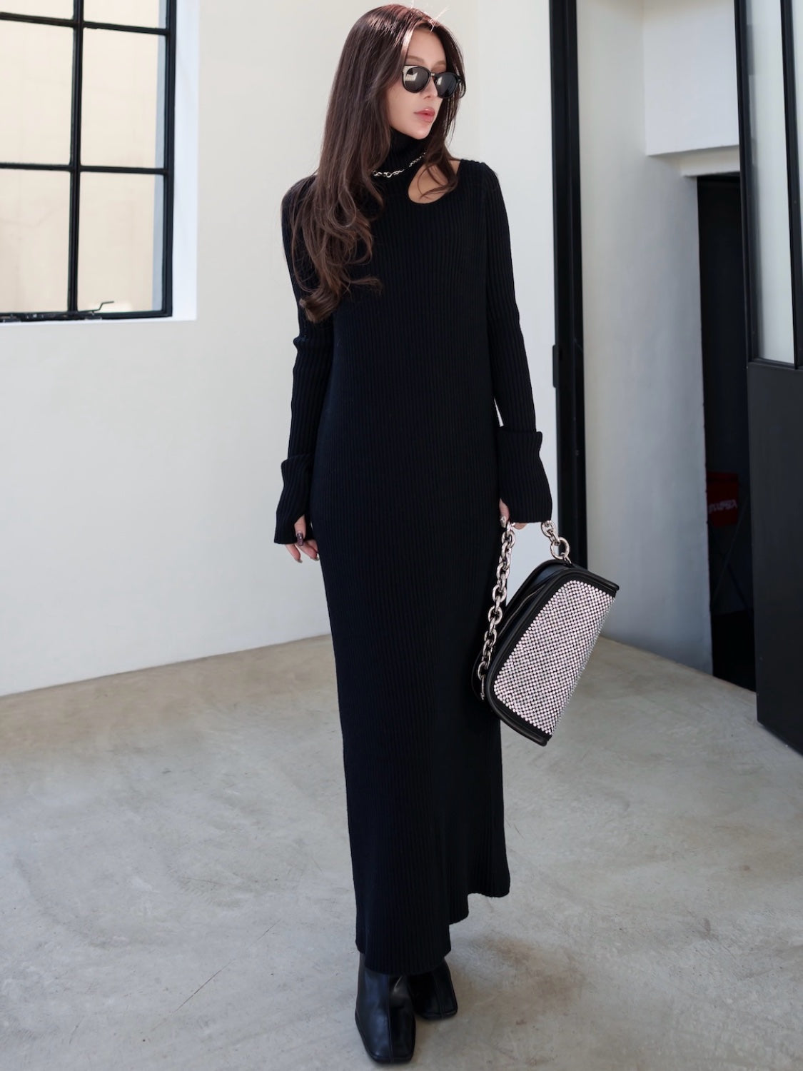 Stone Chain Asymmetric Bag