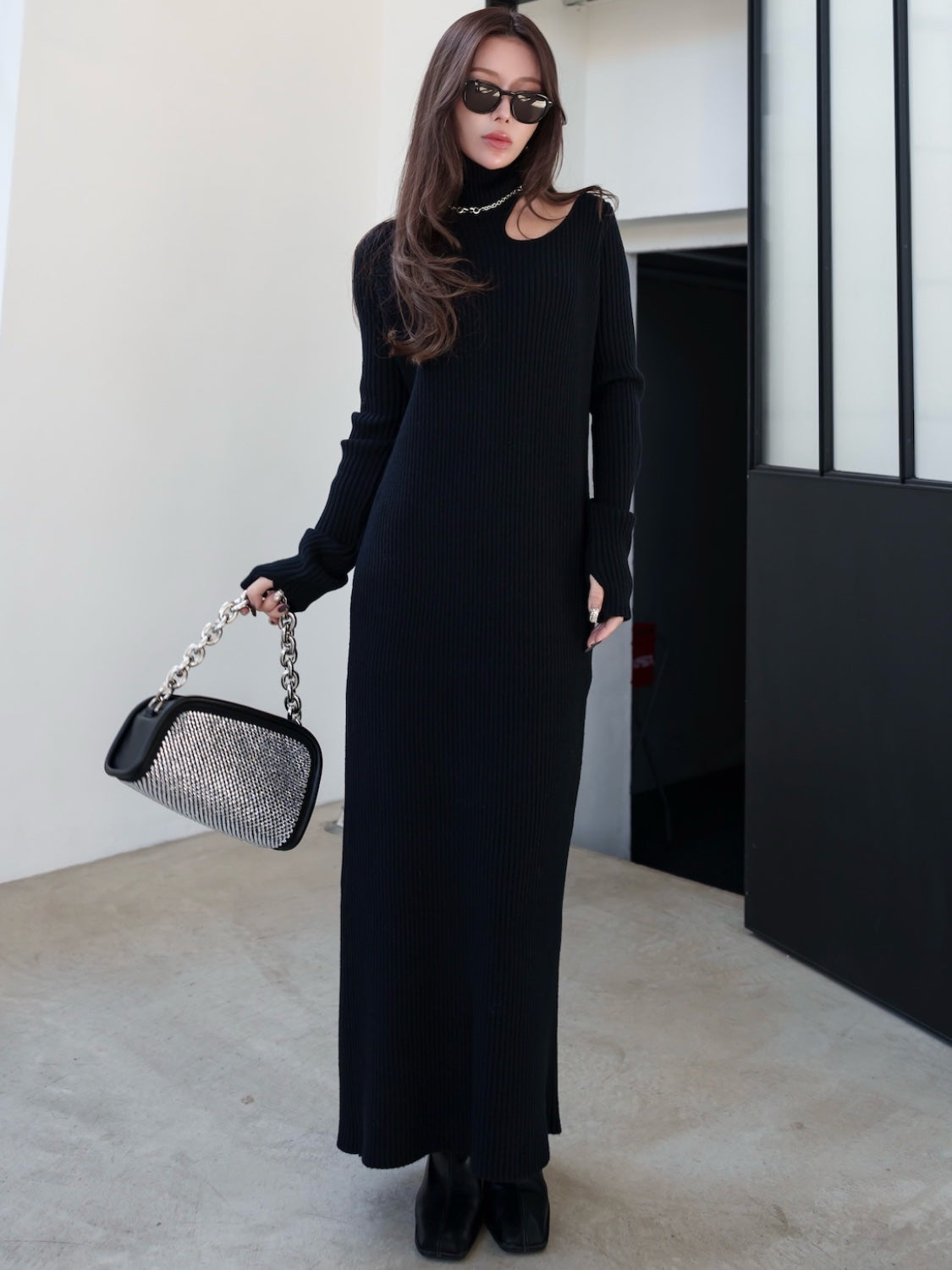Stone Chain Asymmetric Bag