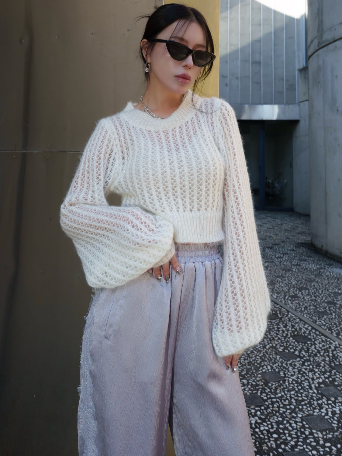 Cropped ラメ KNIT トップス