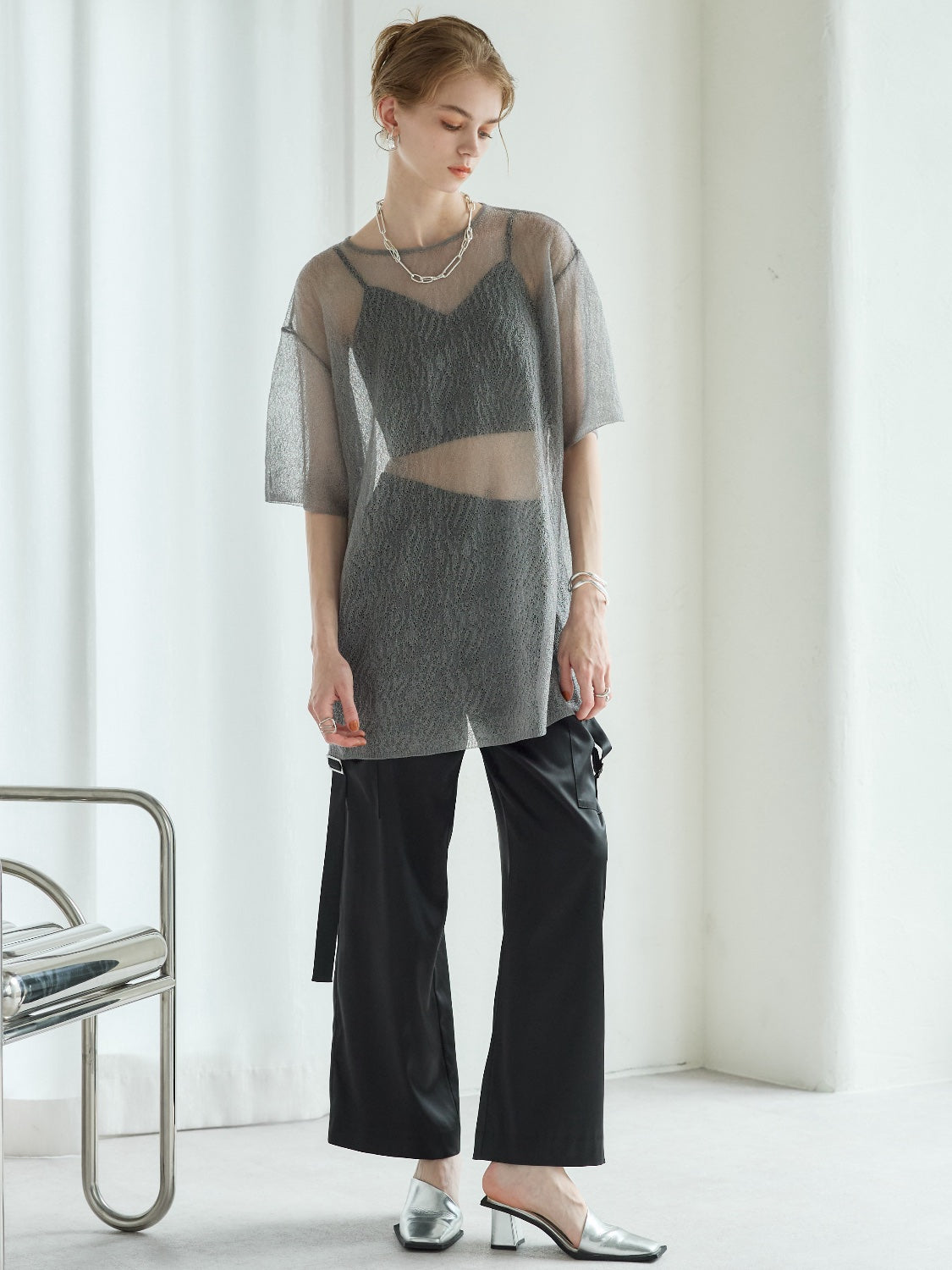 Sheer Knit Over T-shirt