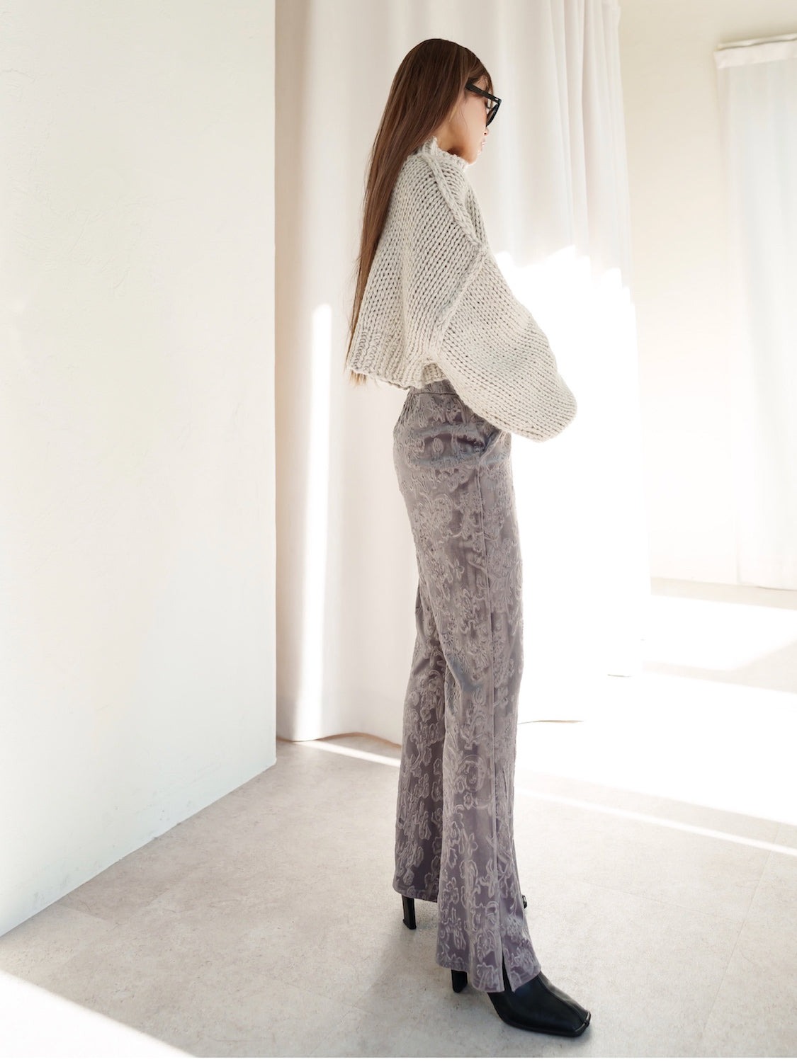 Botanical velour flare pants
