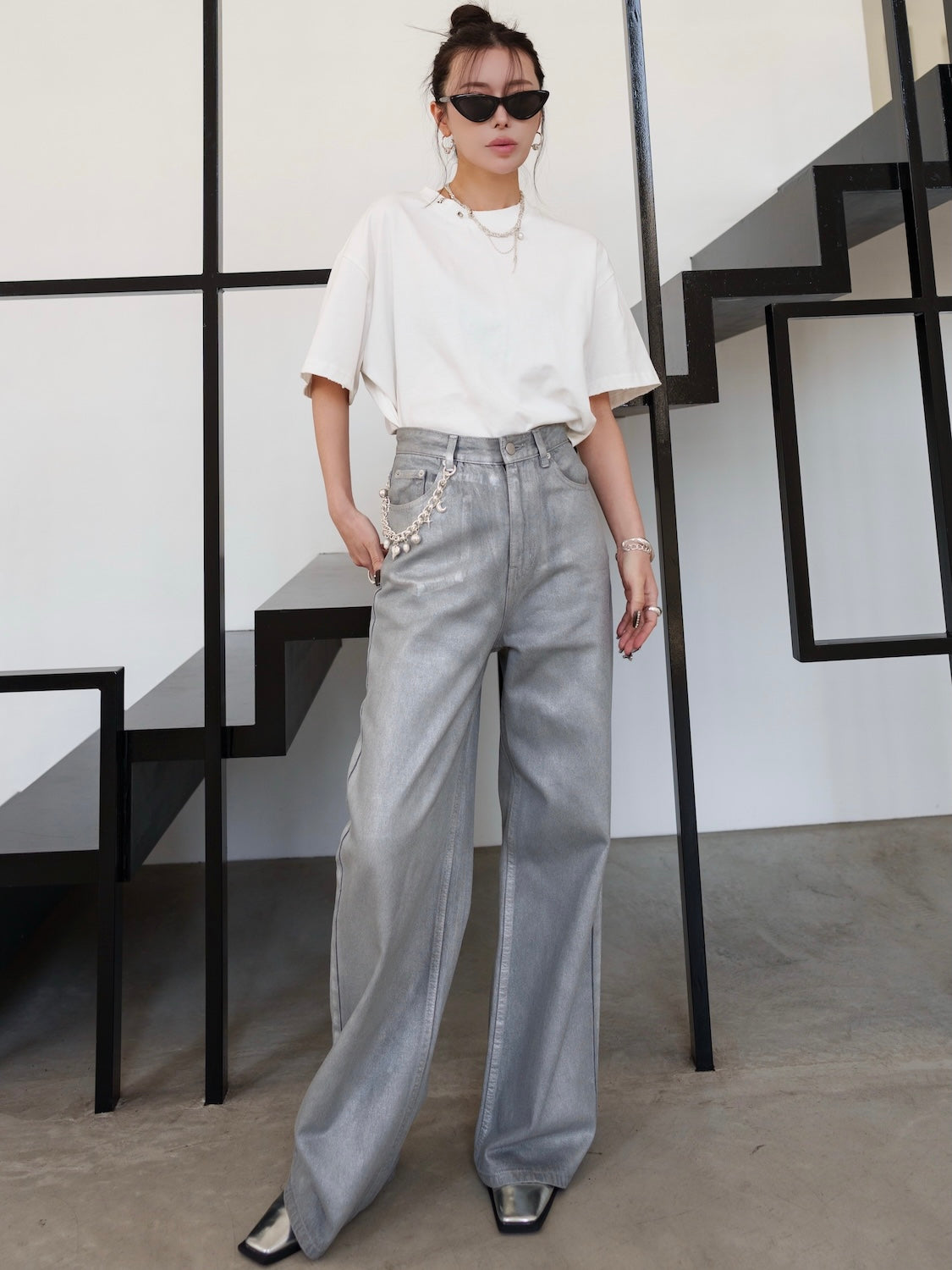 Spray Foil Wide Denim
