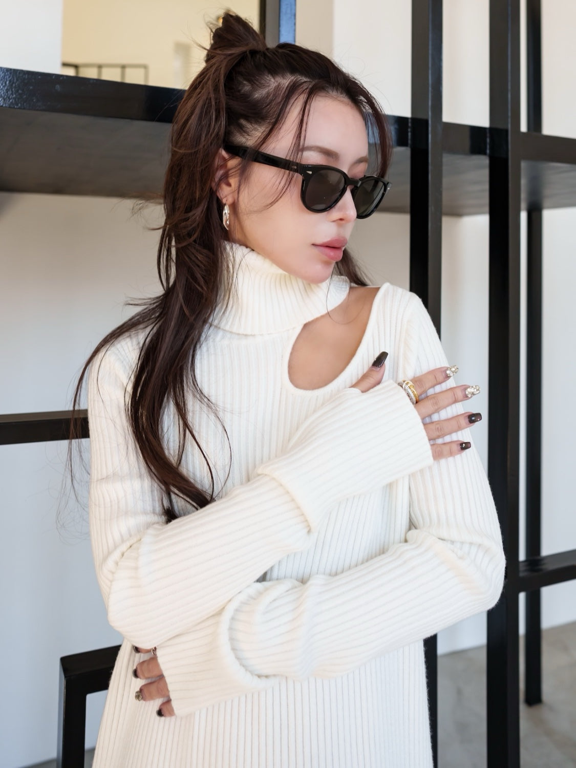 Decollete Cutout Knit Dress
