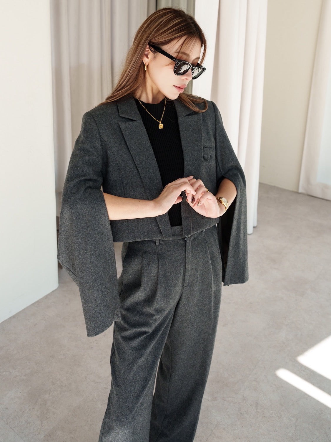 Wool twill short jacket