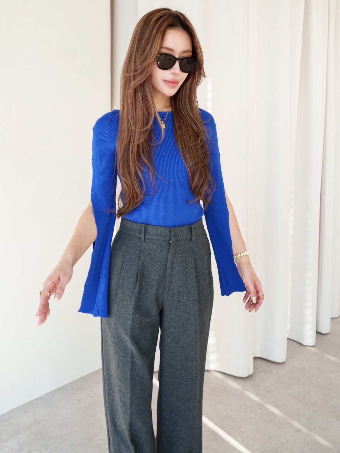 BUTTON-SLEEVE ニット トップス