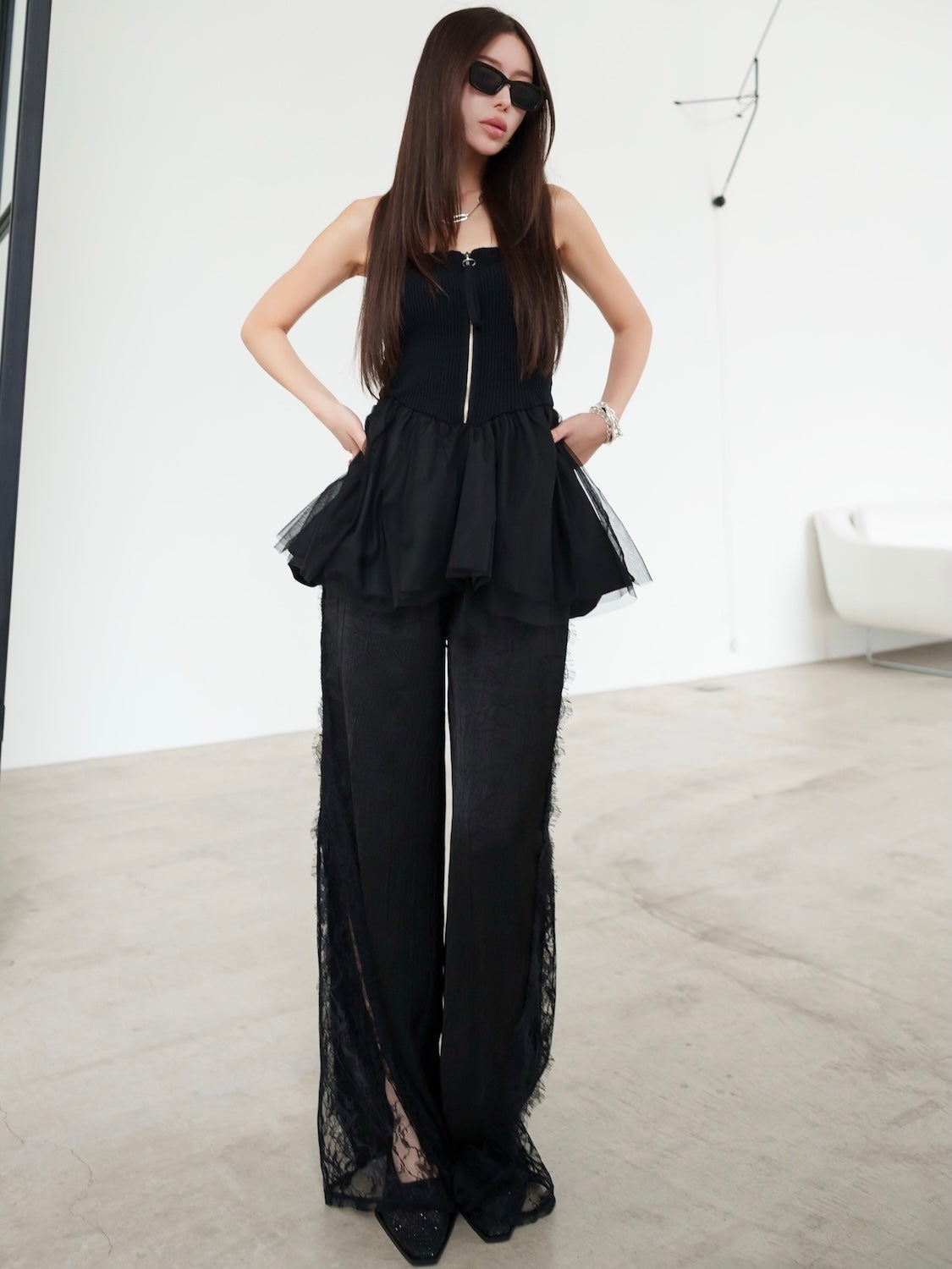 Switch レース サテン ワイドパンツ