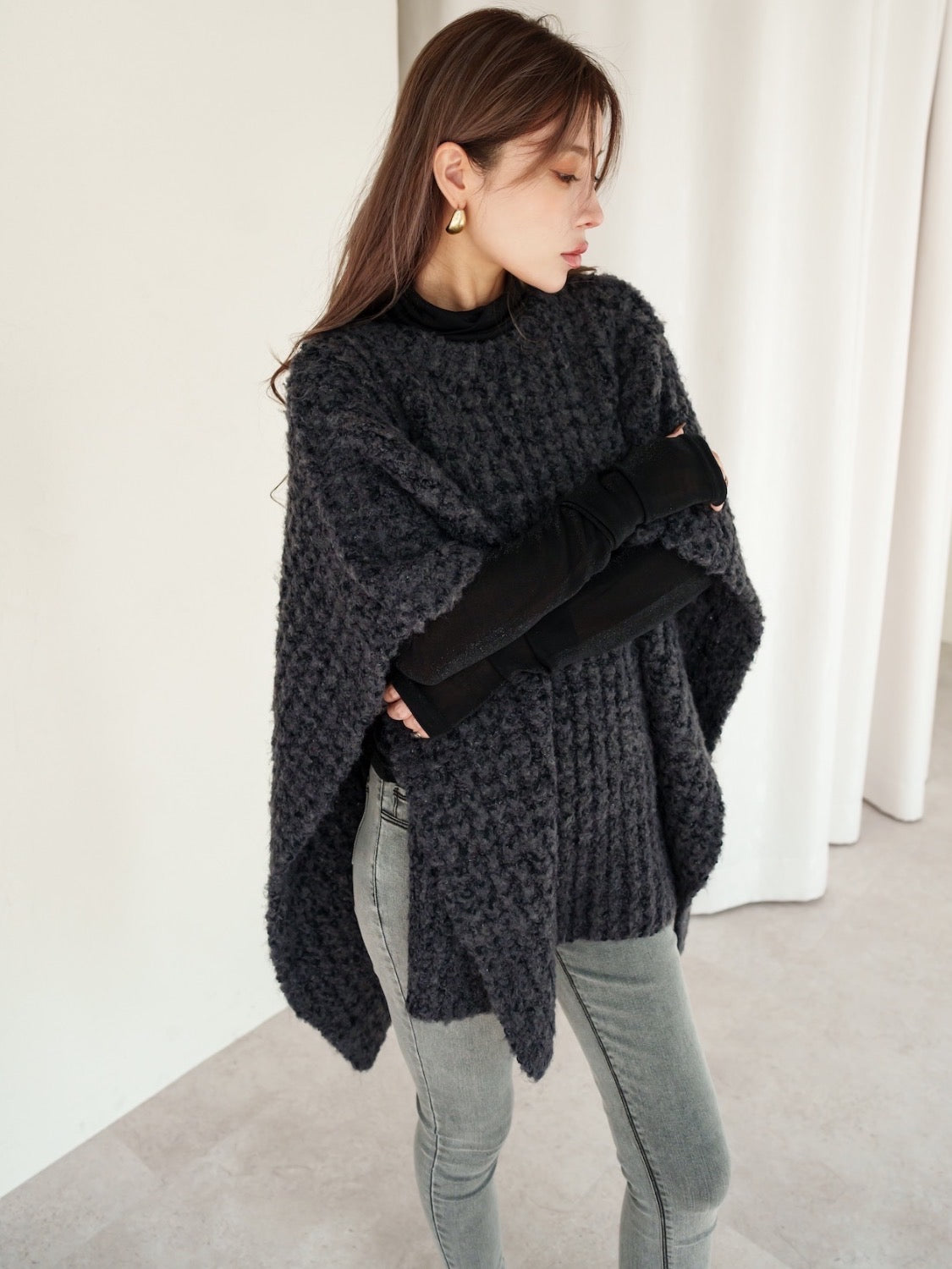 Waffle ニット 2WAY ポンチョ