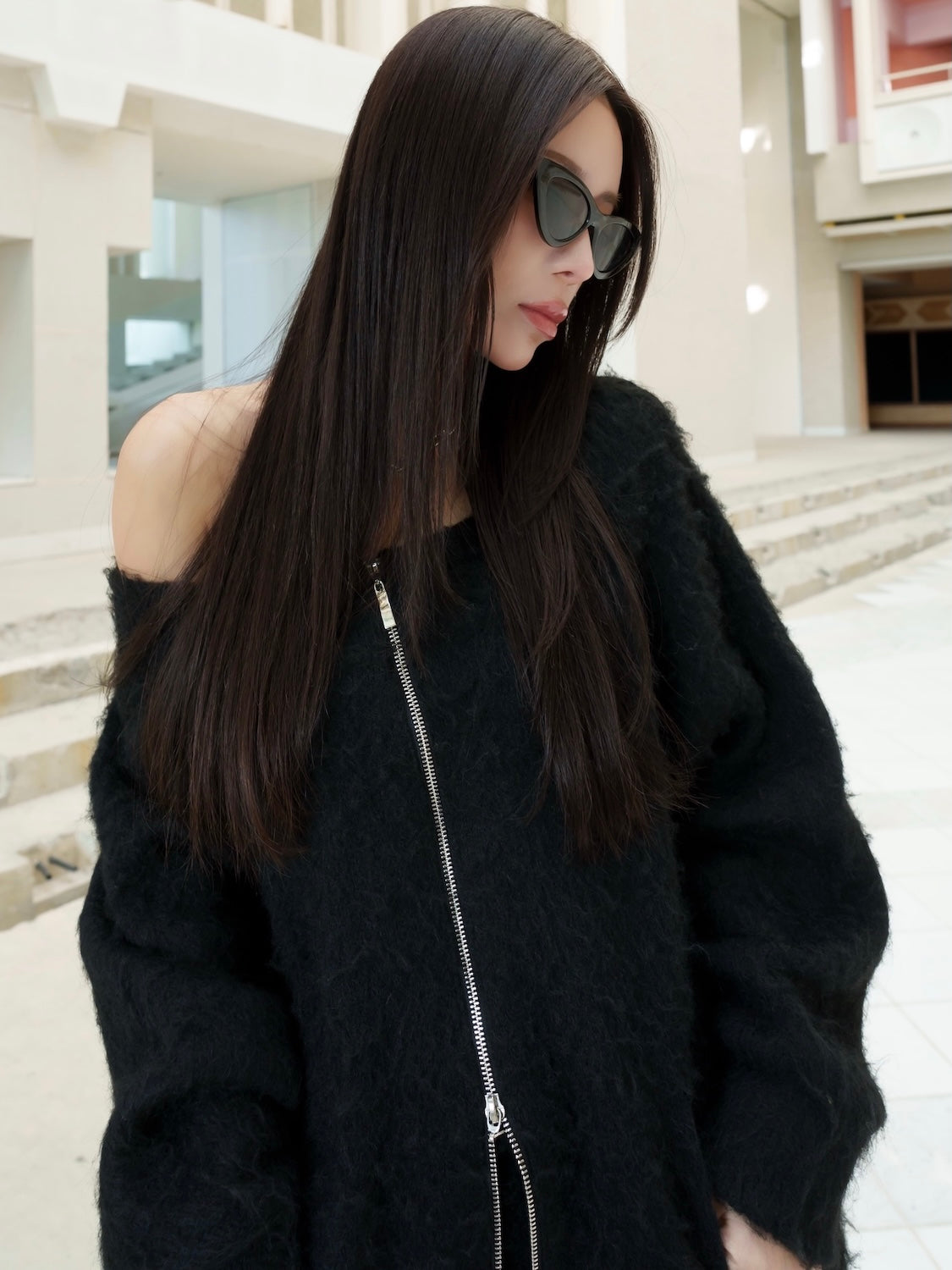 オフショルダー フロント Zip KNIT