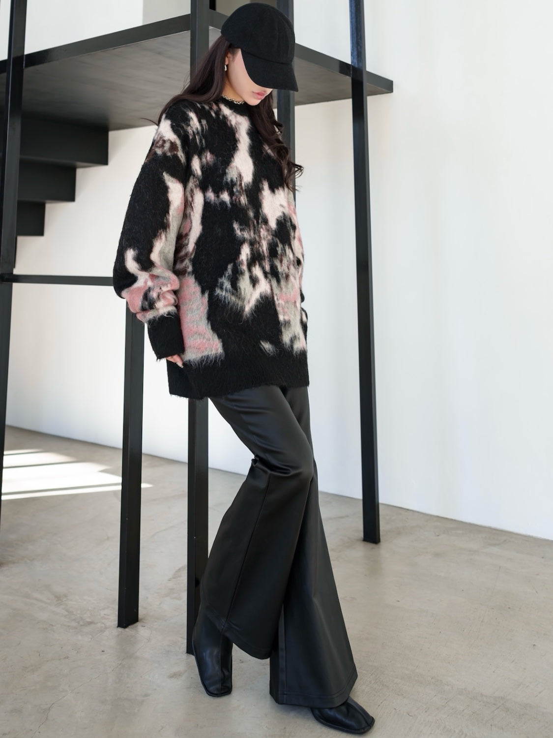 Leather-like flare pants