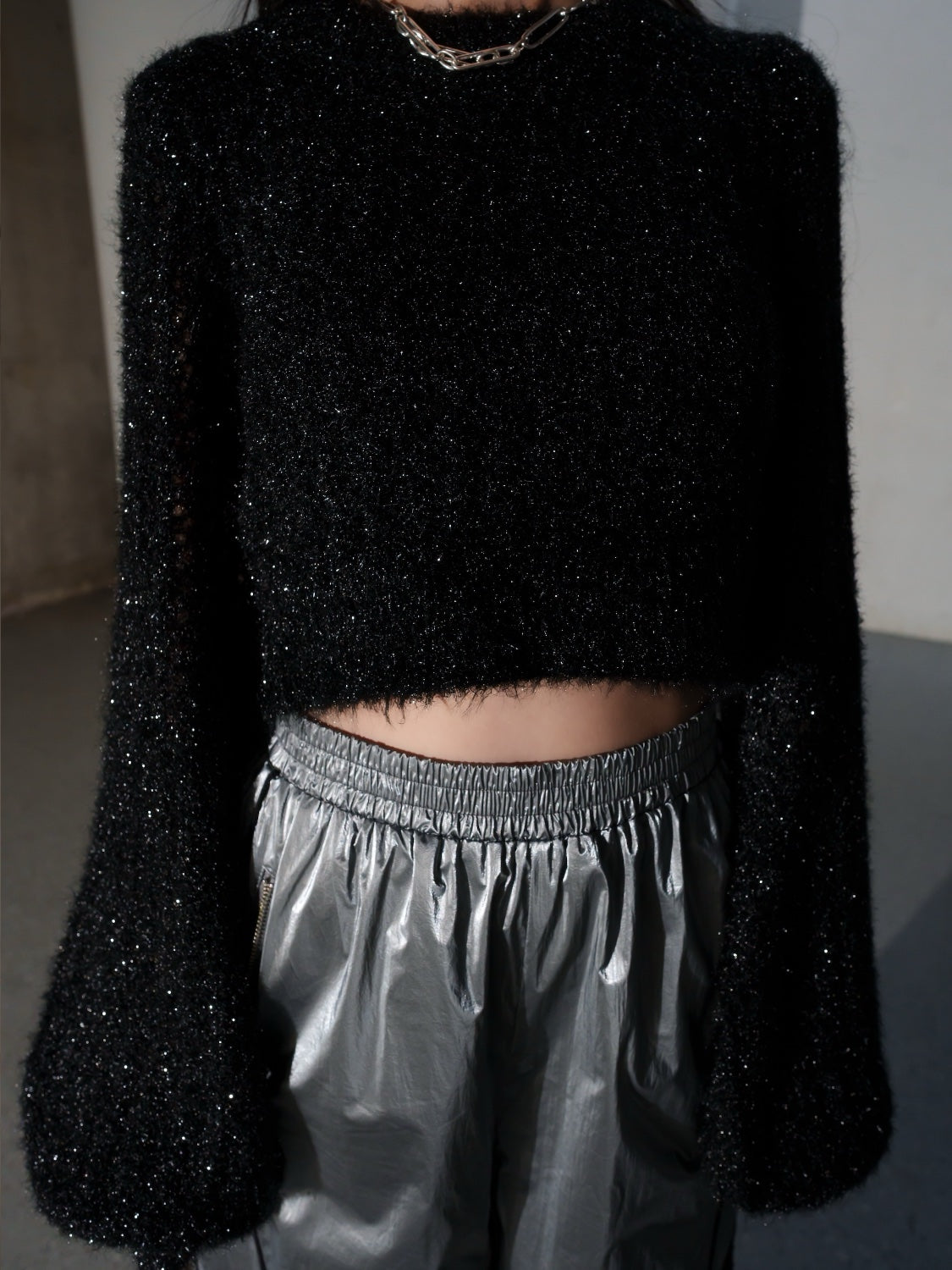 Cropped ラメ KNIT トップス