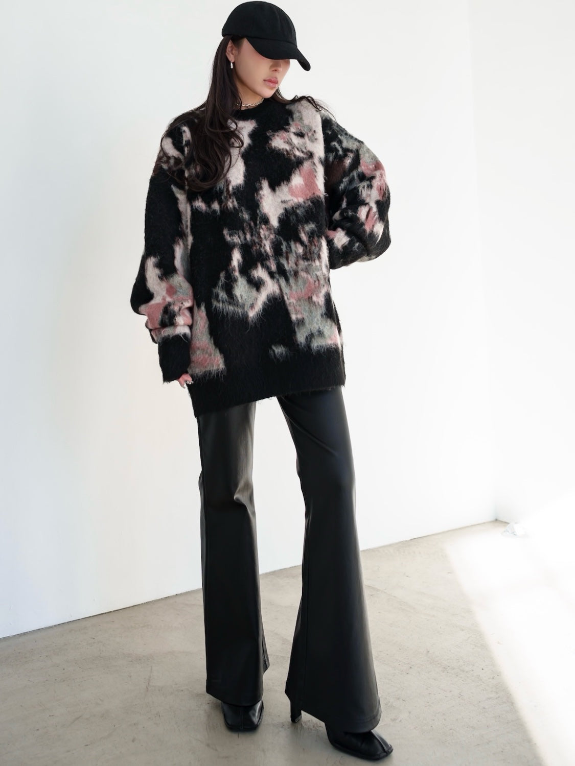 Leather-like flare pants