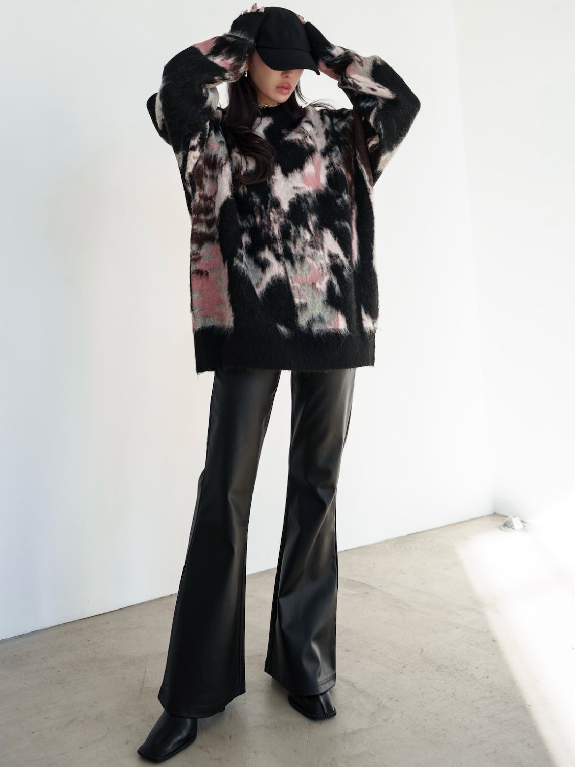 Leather-like flare pants