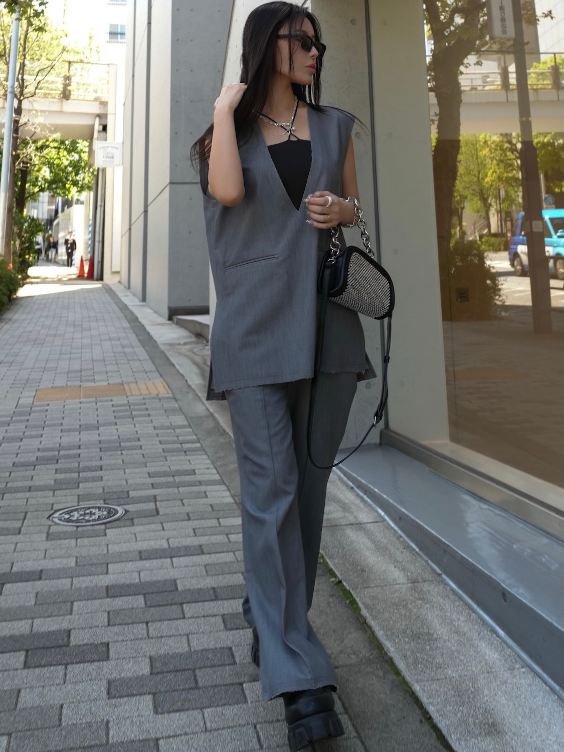 MINI ストーン Chain アシンメトリー バッグ