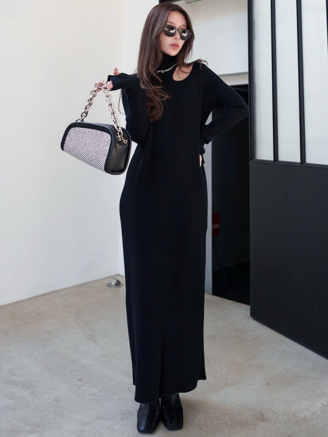 Decollete Cutout Knit Dress