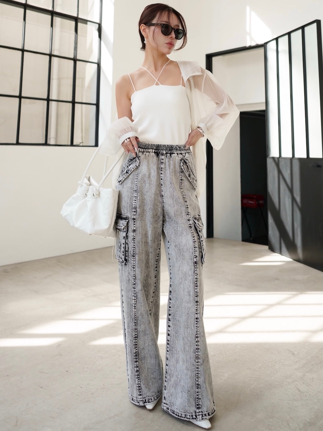 Drawstring & Zip Sheer Blouson