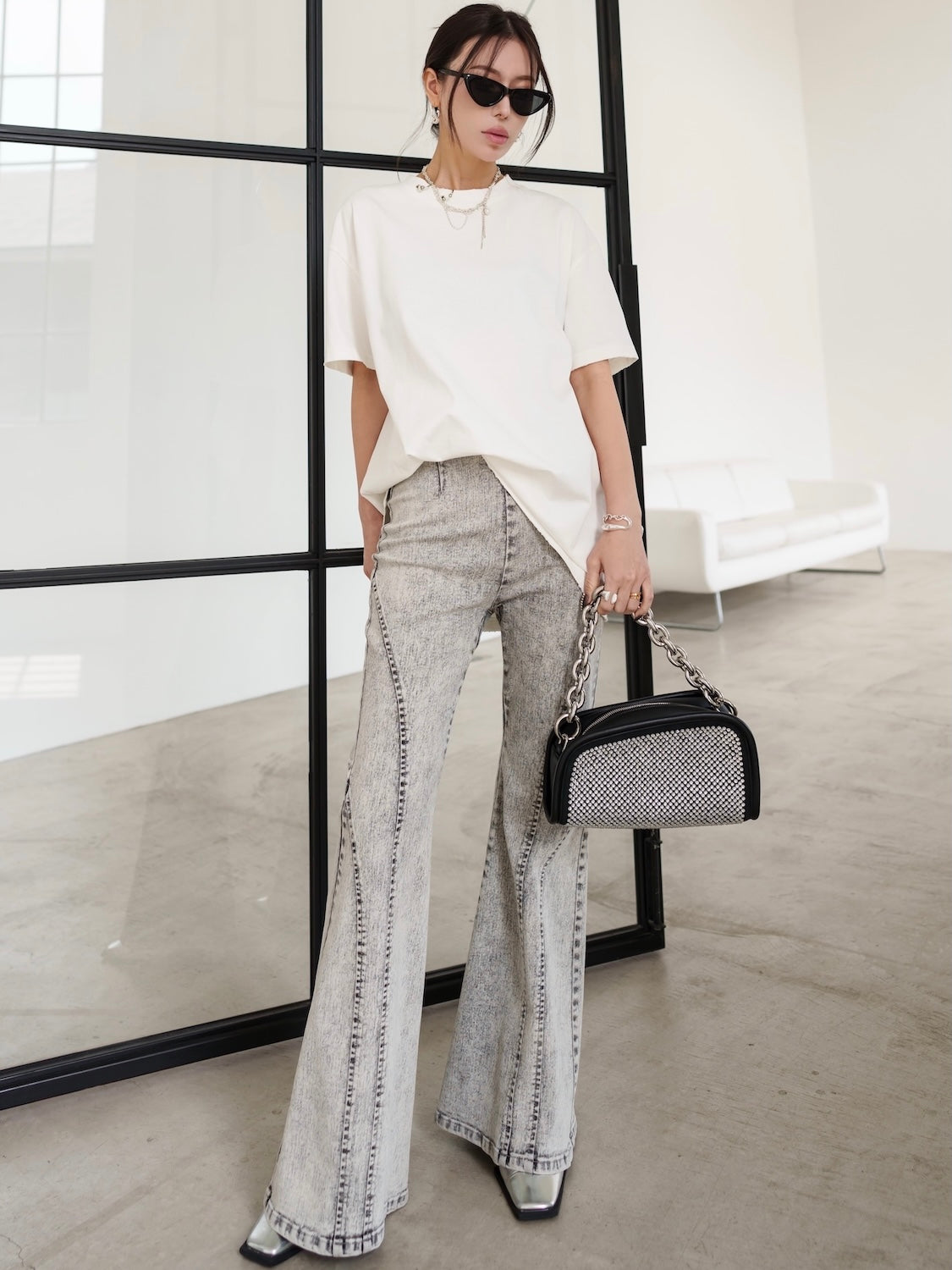 Multi-seam Stretch Flared Denim