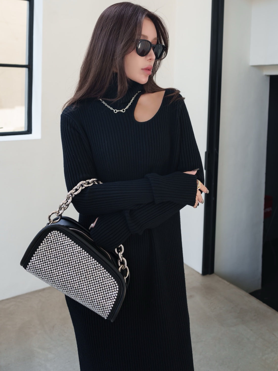 Decollete Cutout Knit Dress