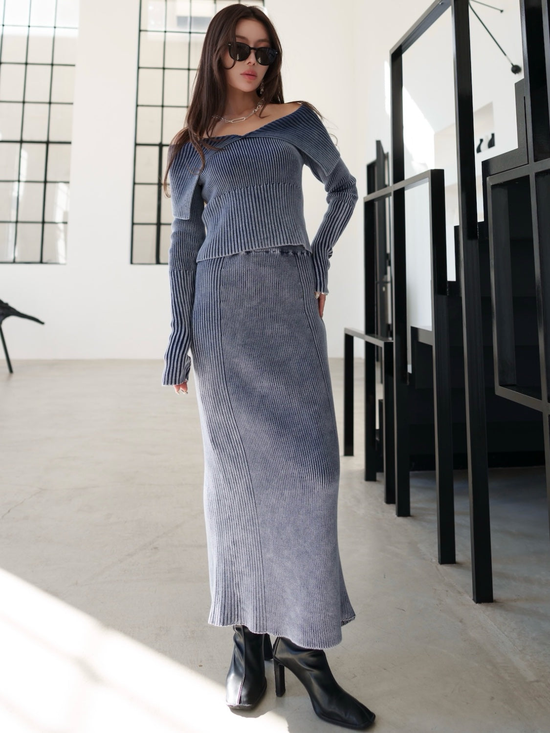 オフショル ピグメント Rib KNIT セット