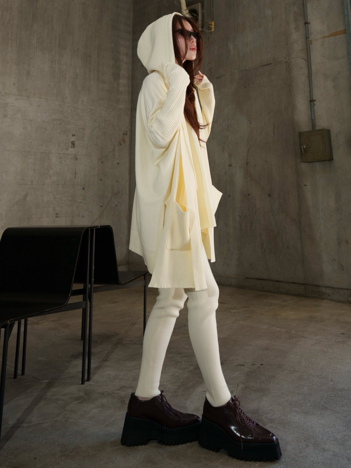 3ピース フーディー ポンチョ KNIT セットアップ