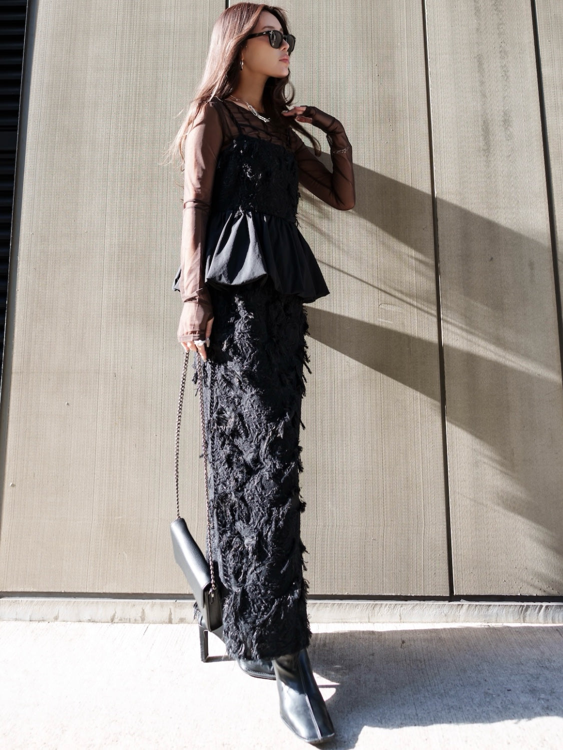 シアー Jaguard ペプラム ドレス