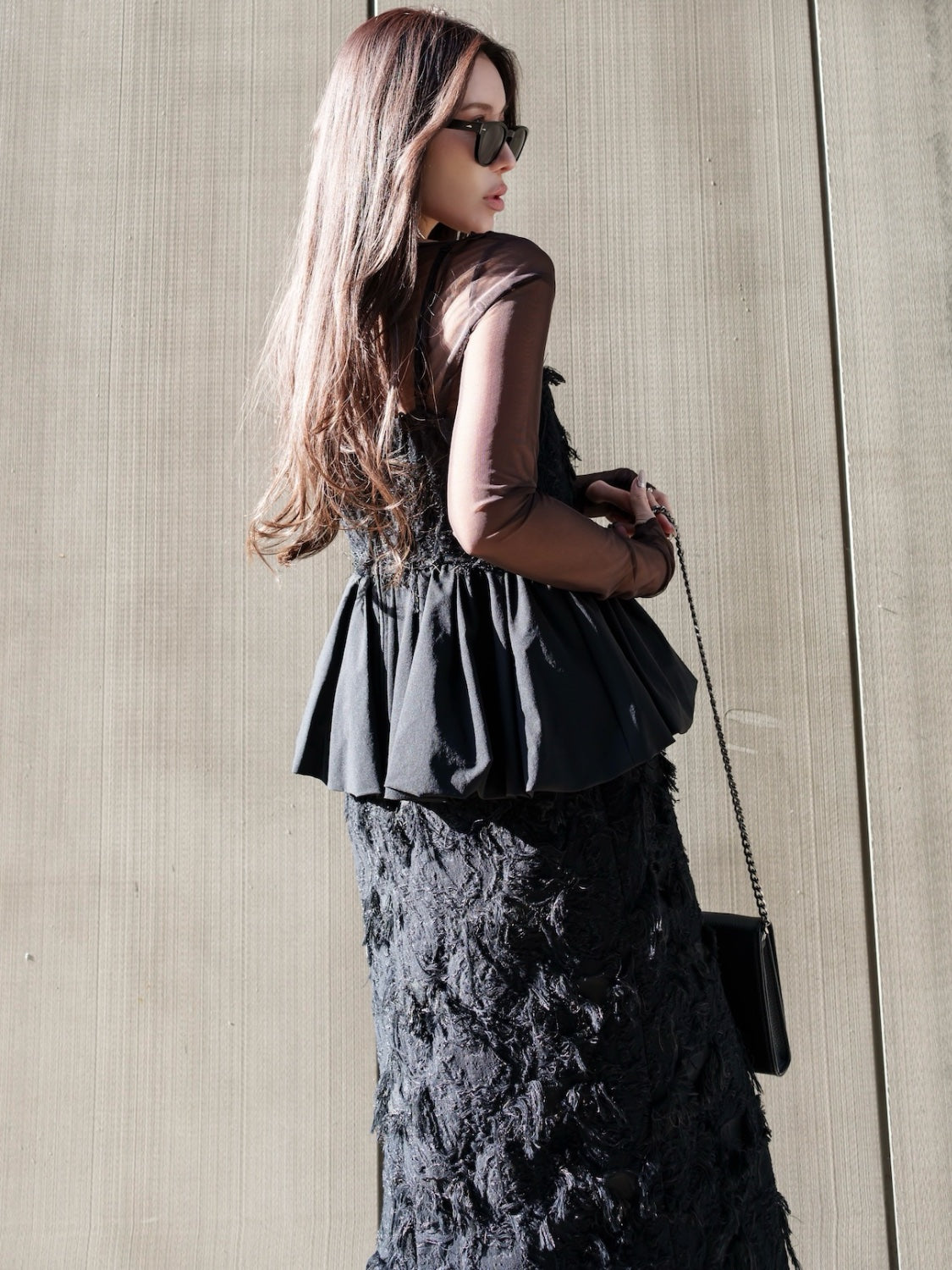 シアー Jaguard ペプラム ドレス