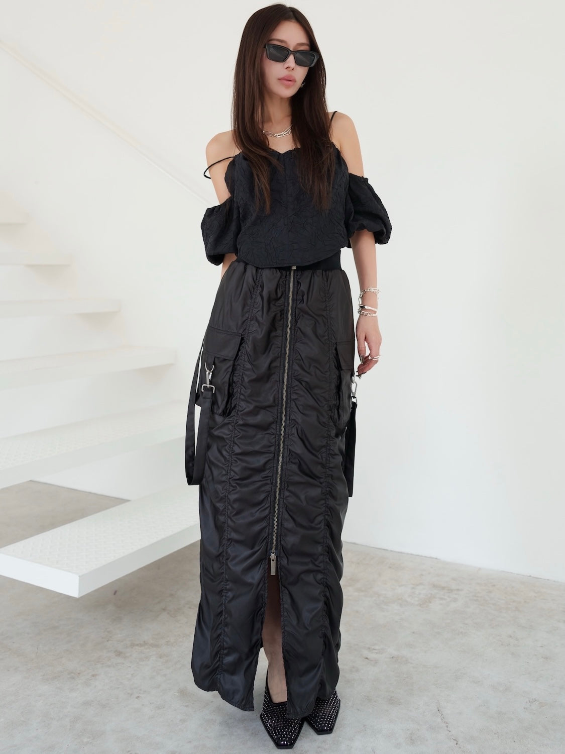 クリンクル Balloon スリーブ Tops