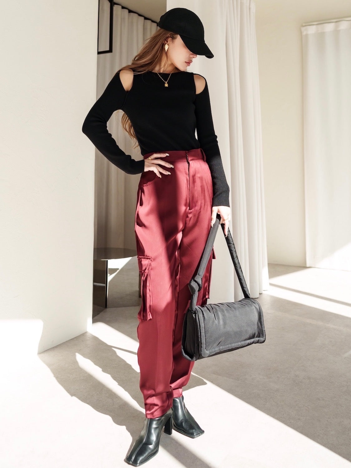 Satin Tapered Cargo Pants