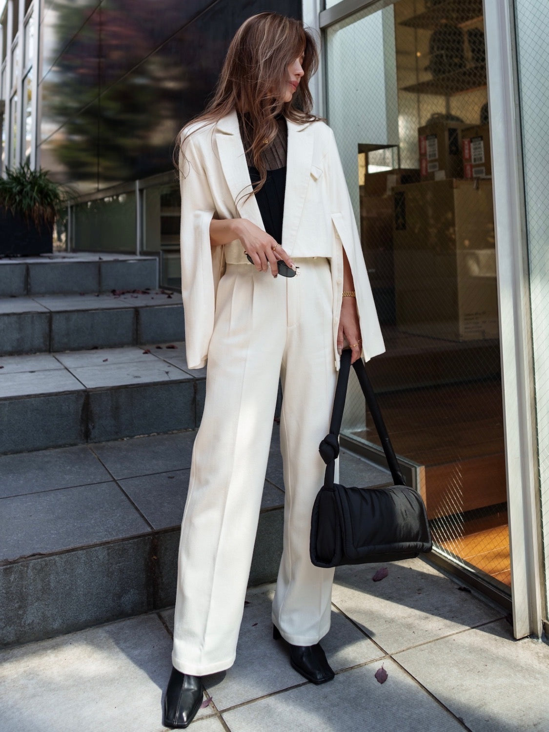 Wool twill short jacket