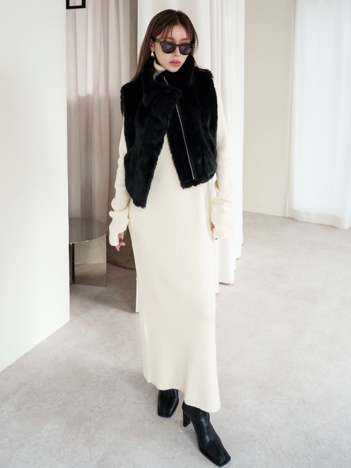 Eco-leather スクエア ショートブーツ