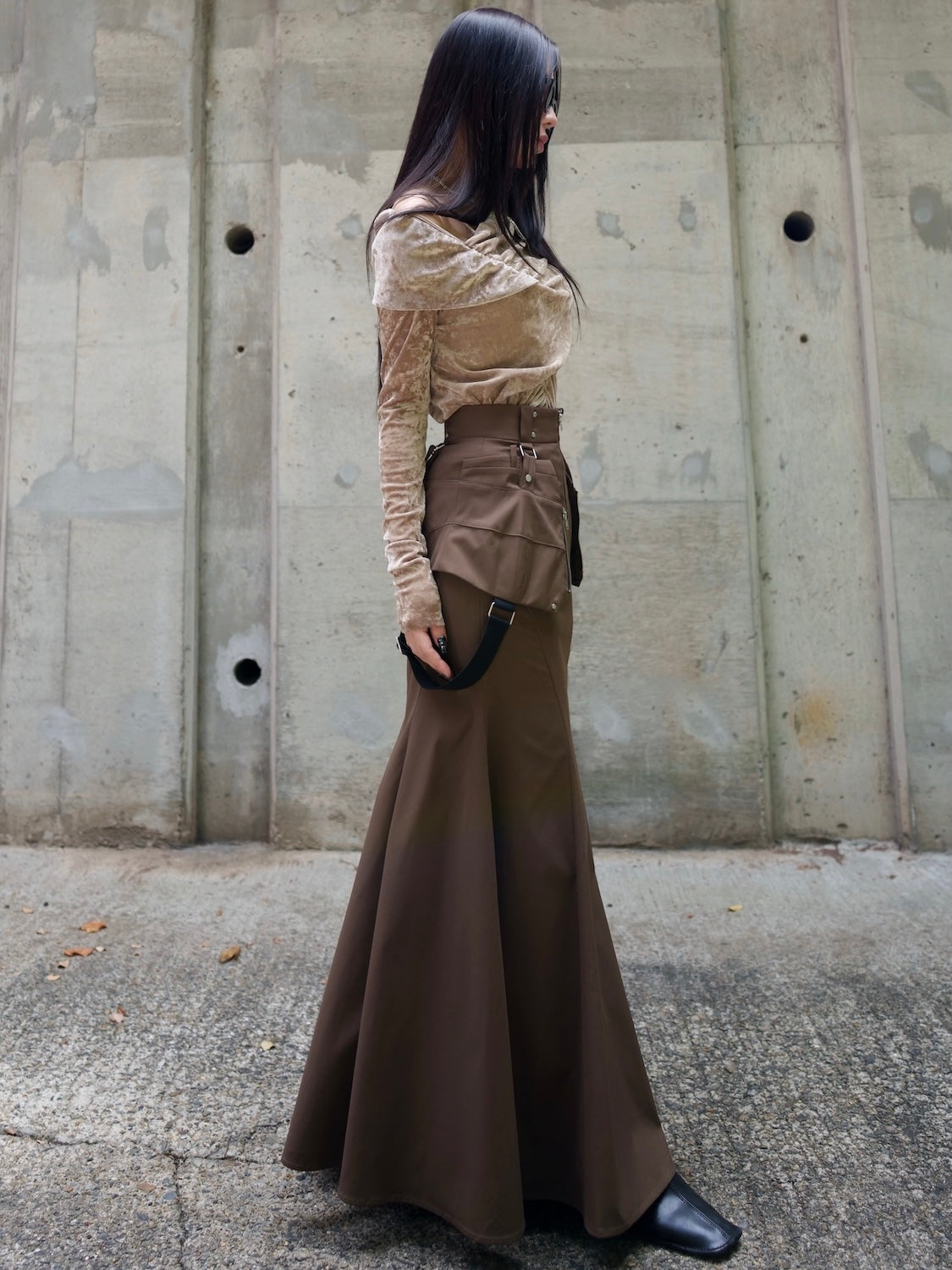 アシンメトリー Sheer ベロアトップス