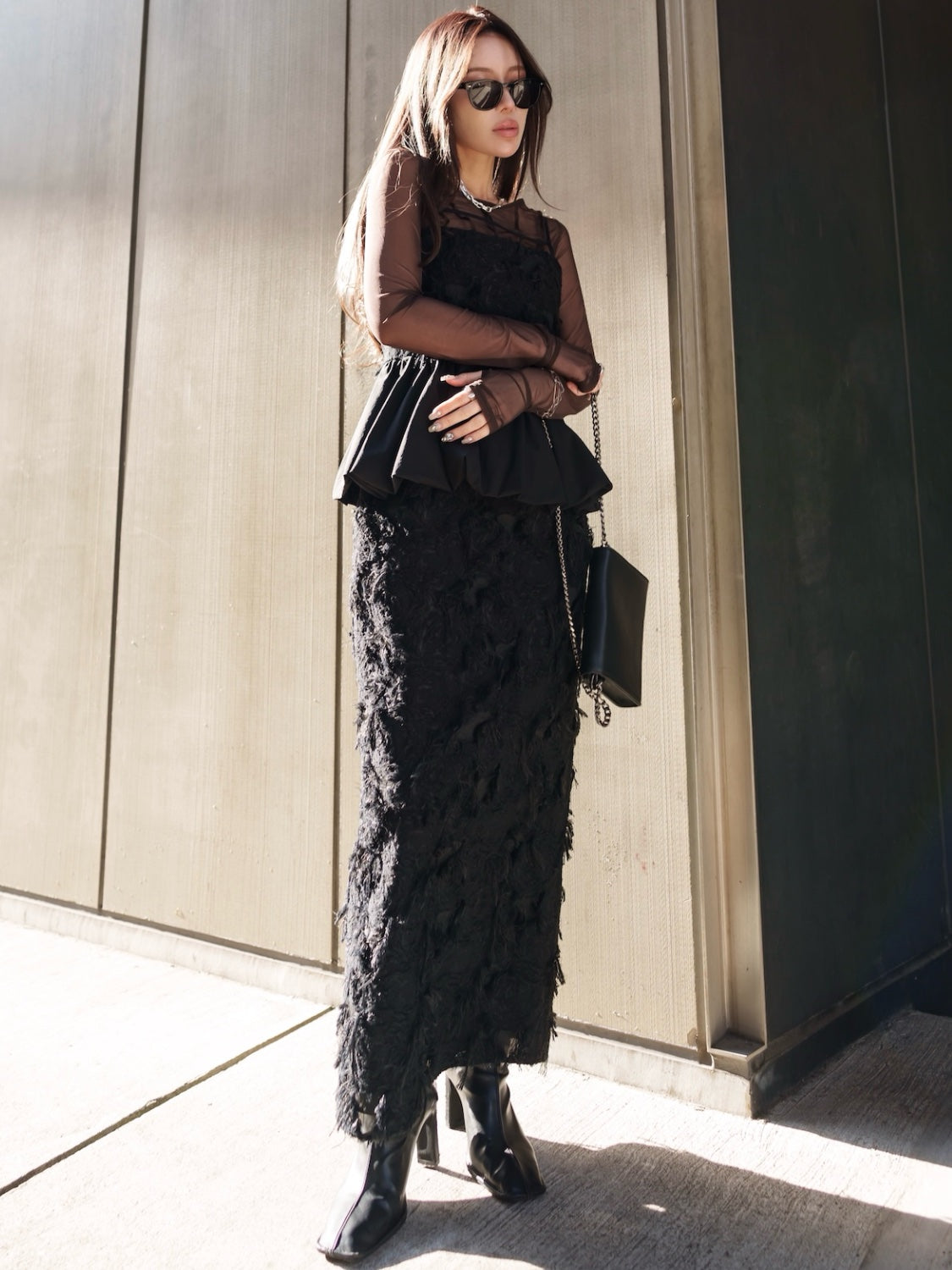 シアー Jaguard ペプラム ドレス