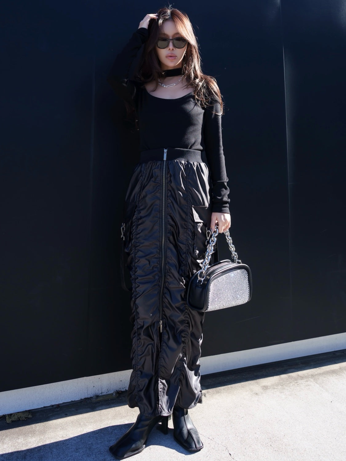 Stone Chain Asymmetric Bag