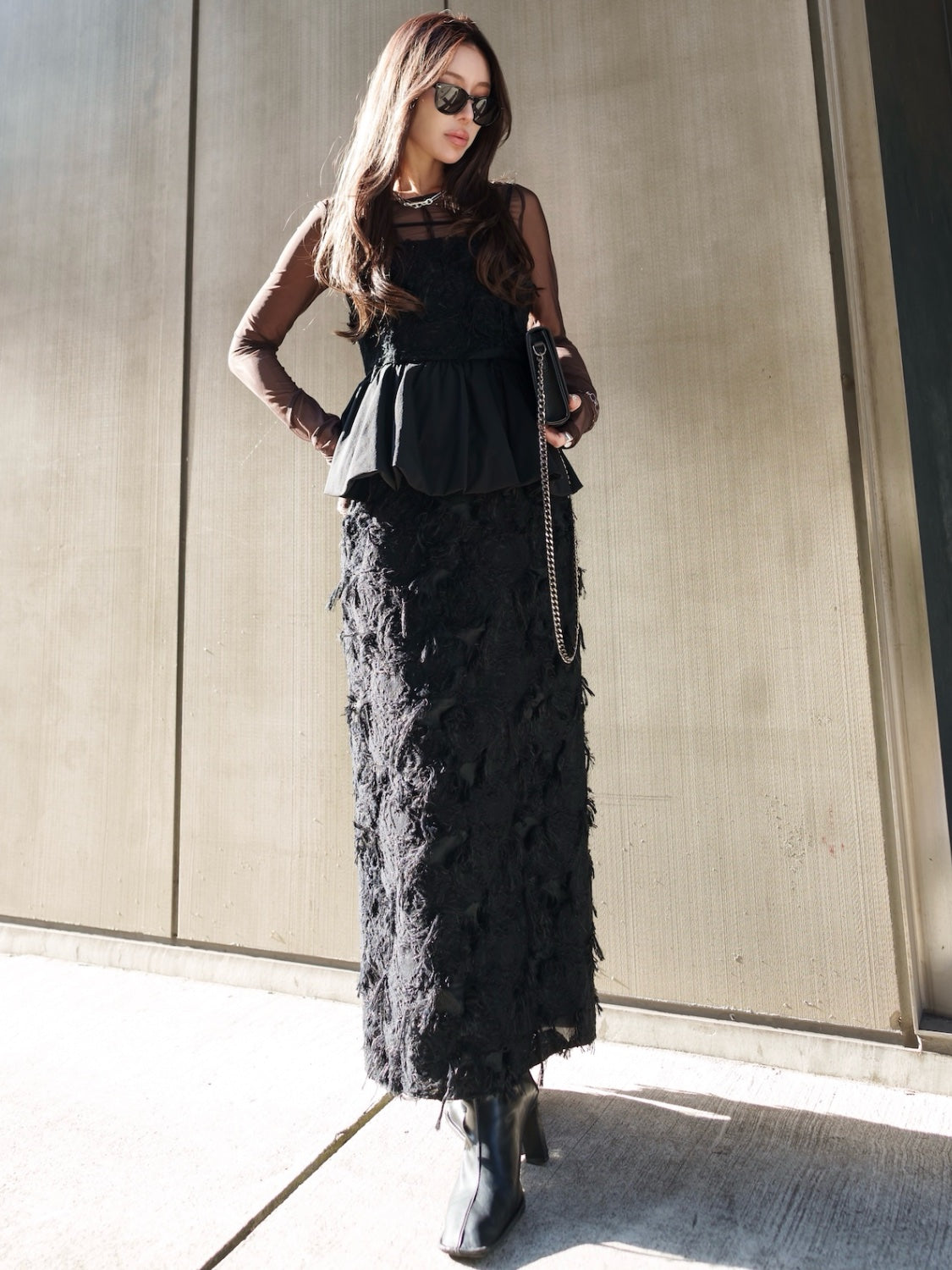 シアー Jaguard ペプラム ドレス