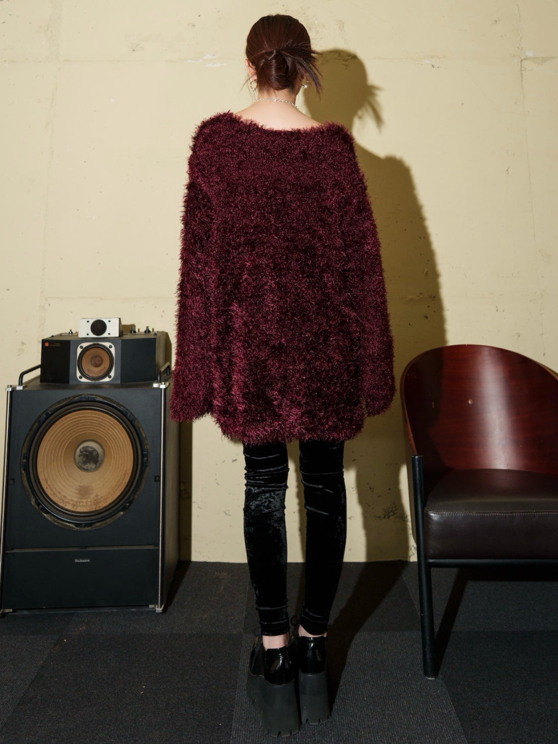 Vネック シャギーKNIT&マフラー Set