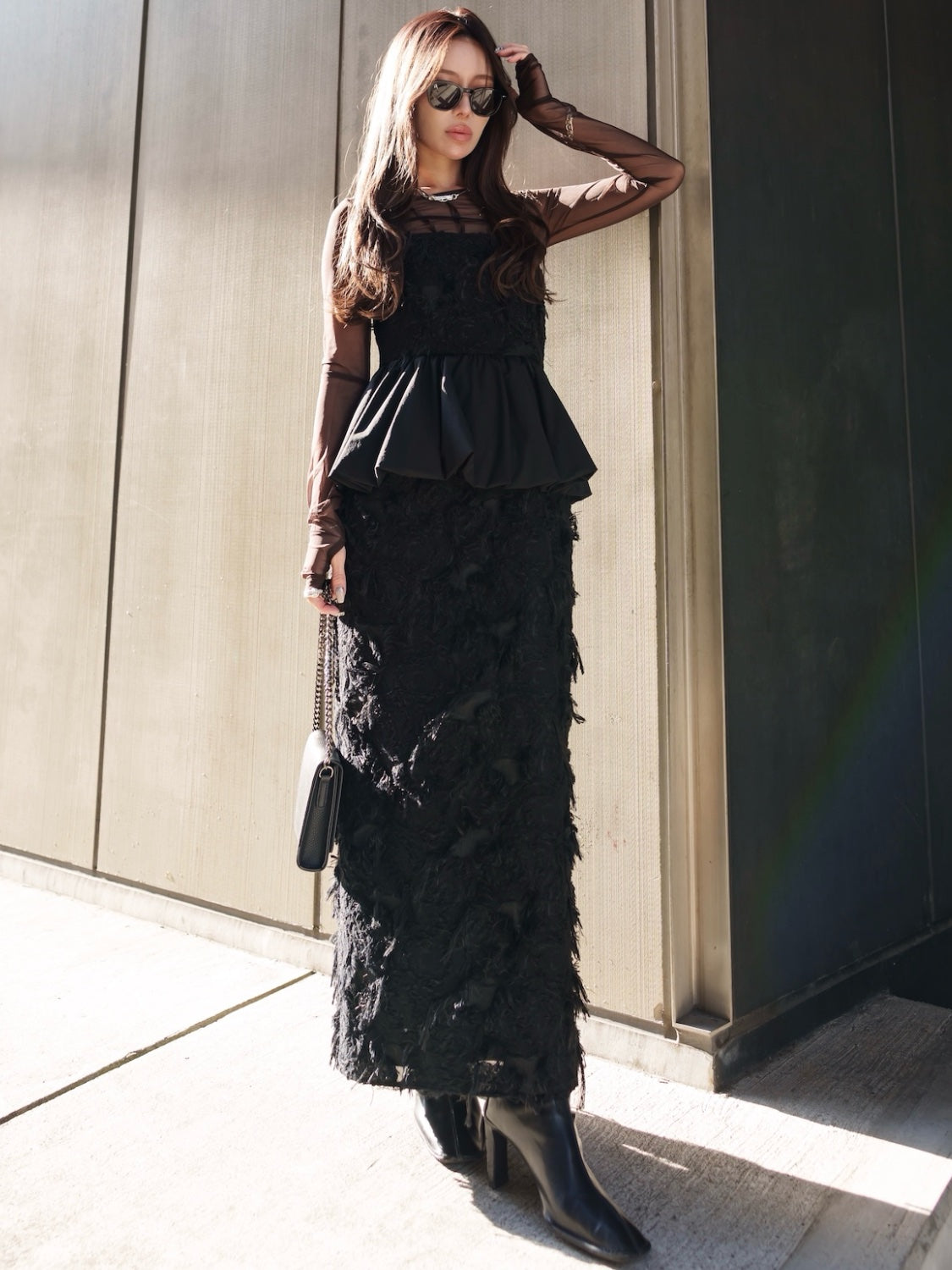 シアー Jaguard ペプラム ドレス