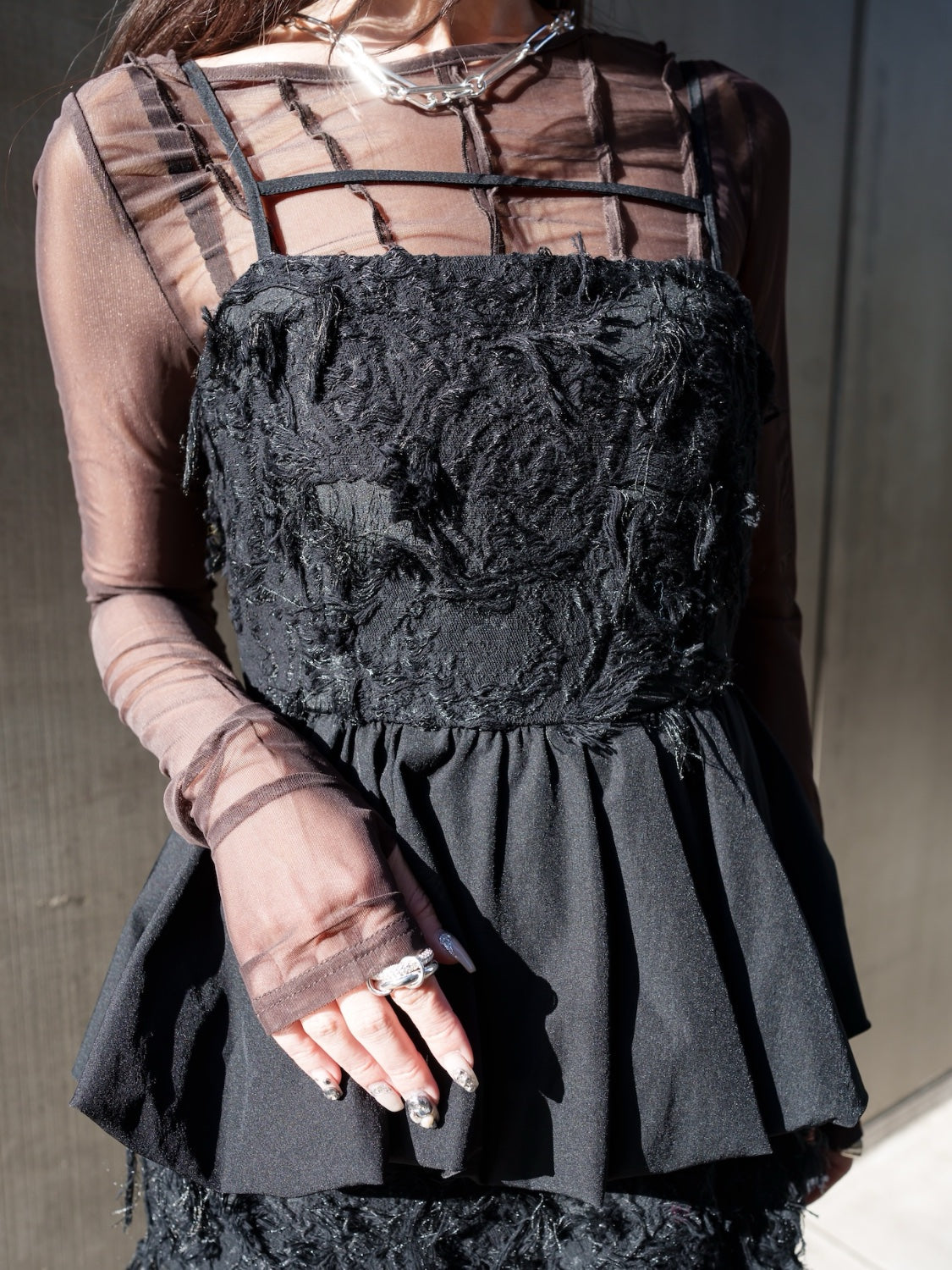 シアー Jaguard ペプラム ドレス