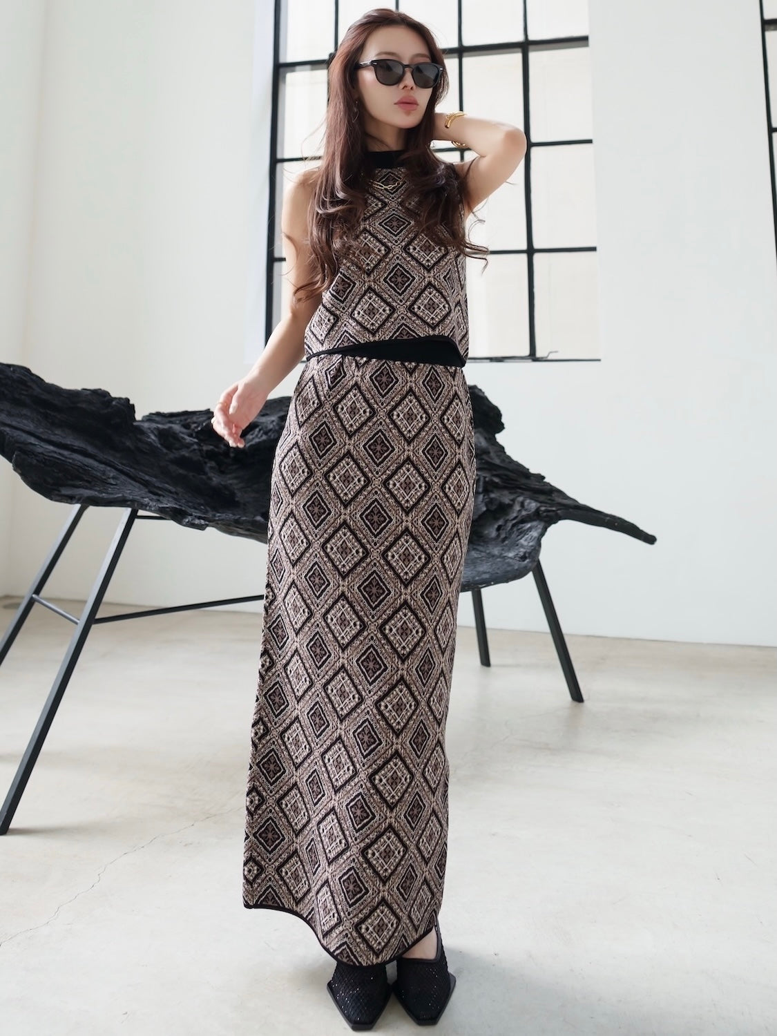 Tile jacquard knit set up