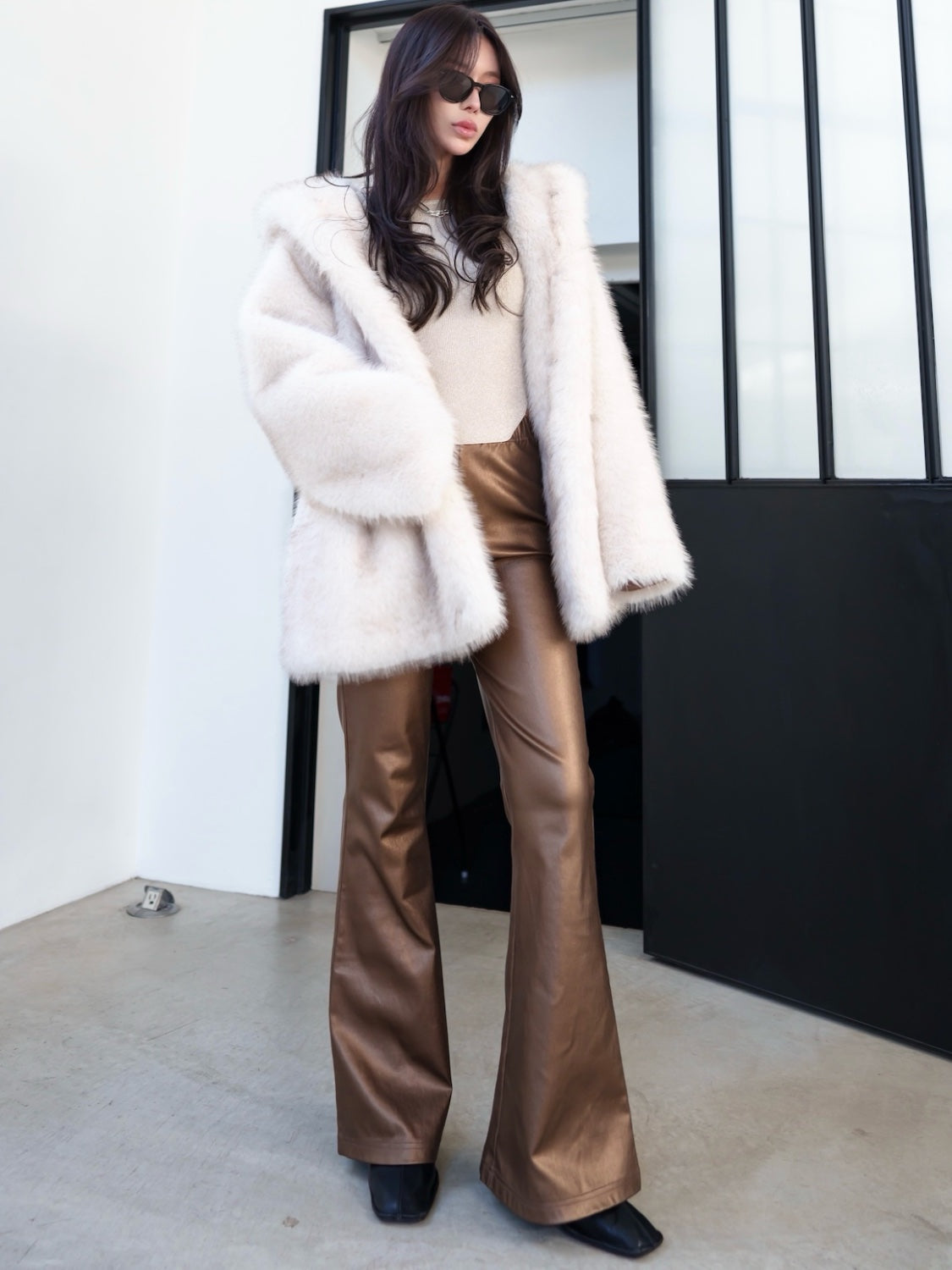 Leather-like flare pants