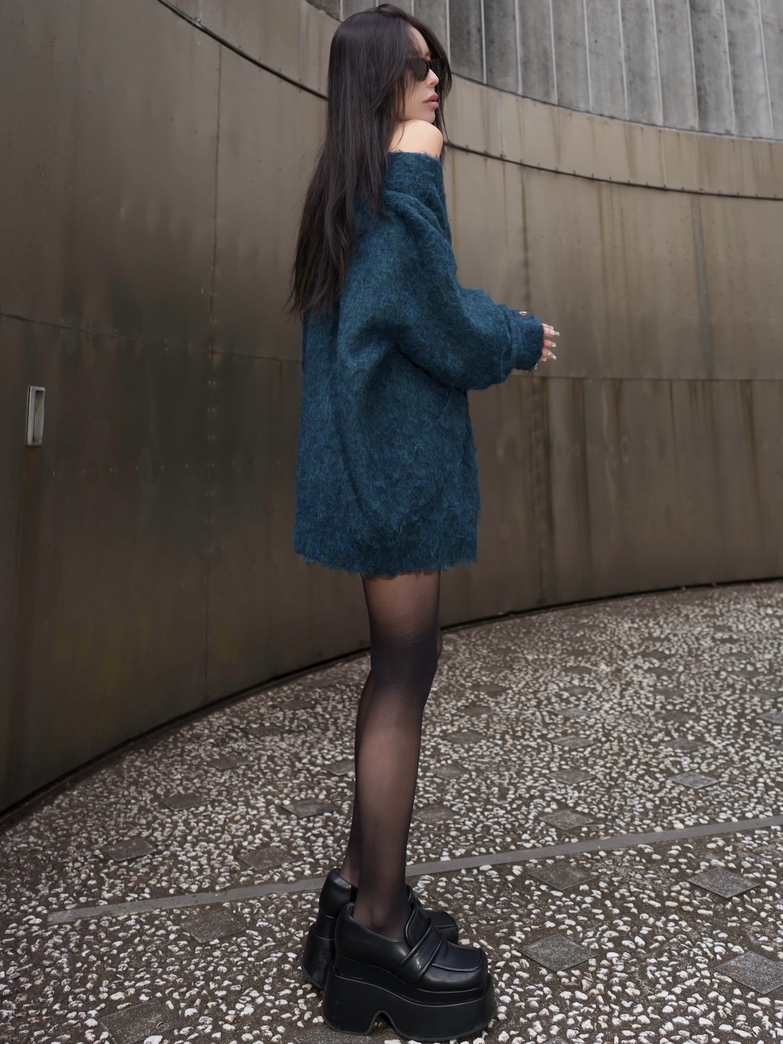 オフショルダー フロント Zip KNIT