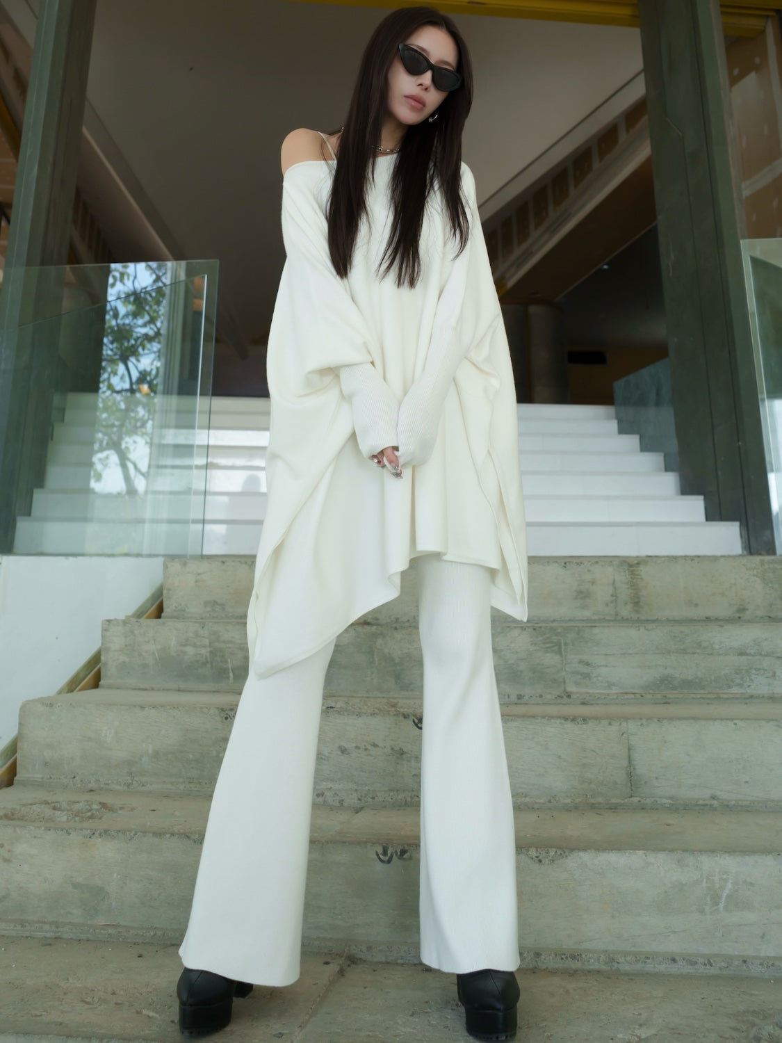 ジャージー KNIT ポンチョ Set-up