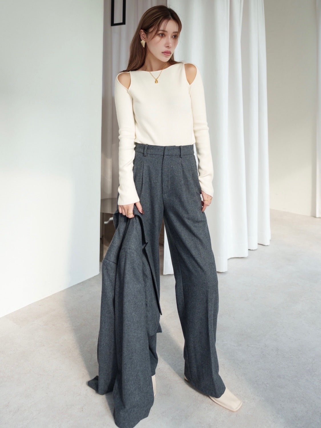 Open-shoulder ニット トップス