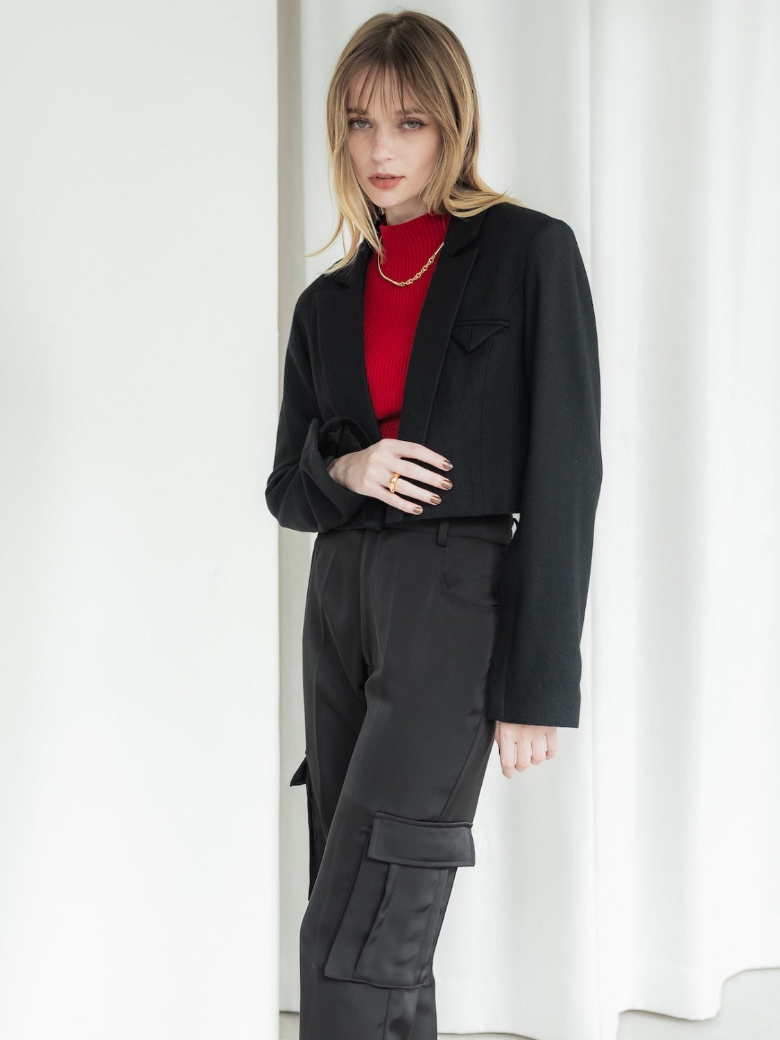 Wool twill short jacket