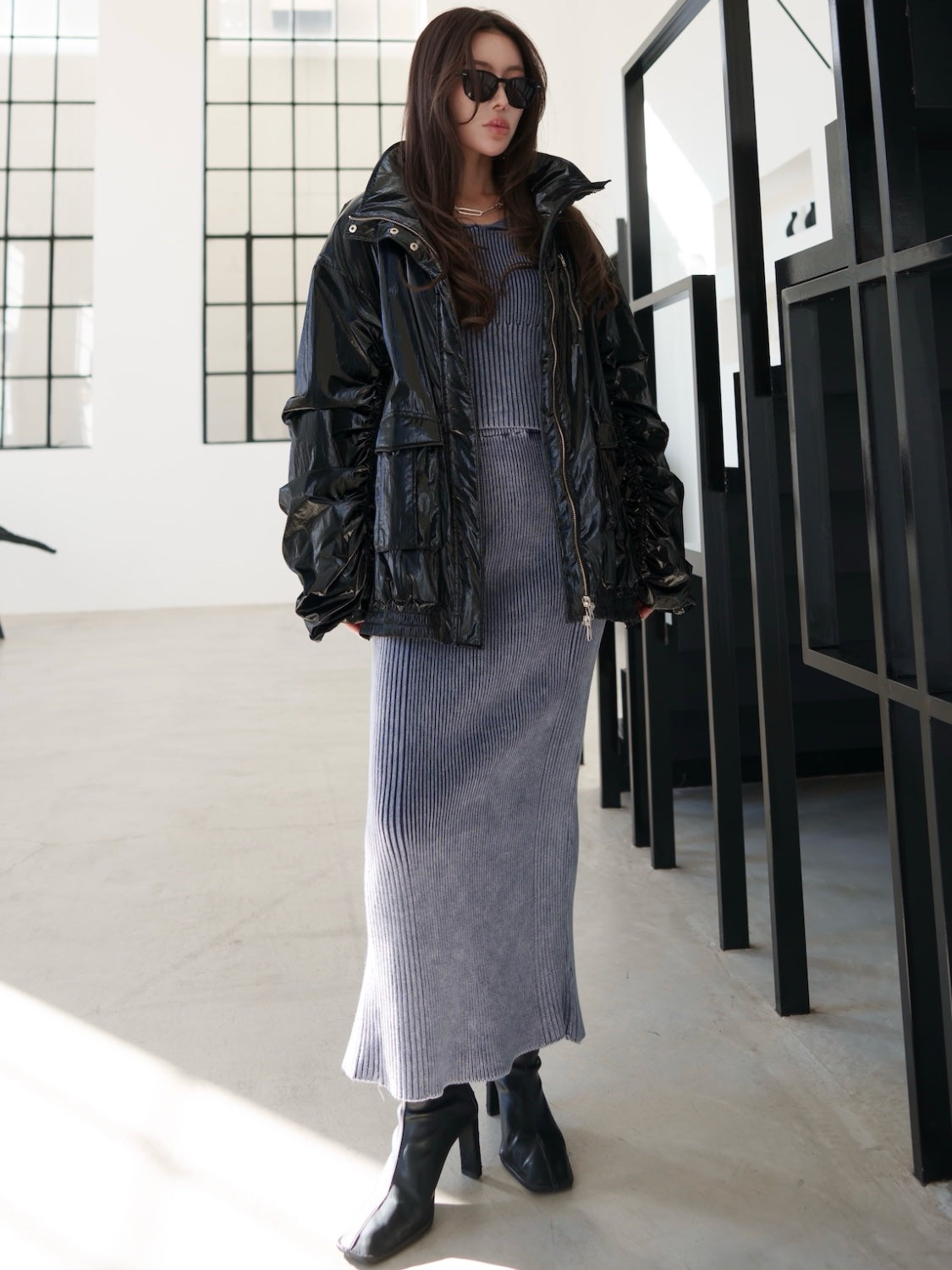 OFF-SHOULDER PIGMENT RIB KNIT SET