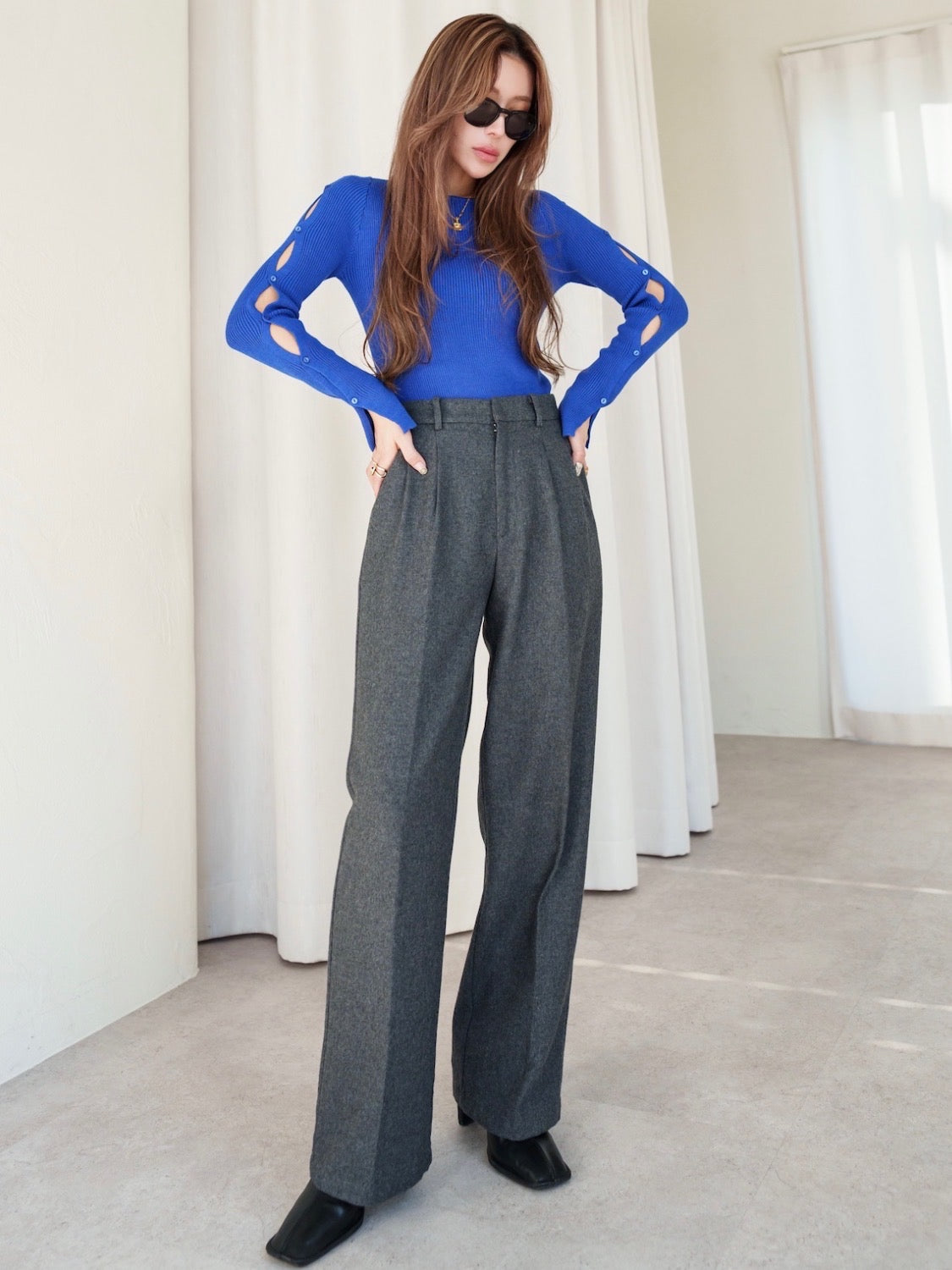 BUTTON-SLEEVE ニット トップス
